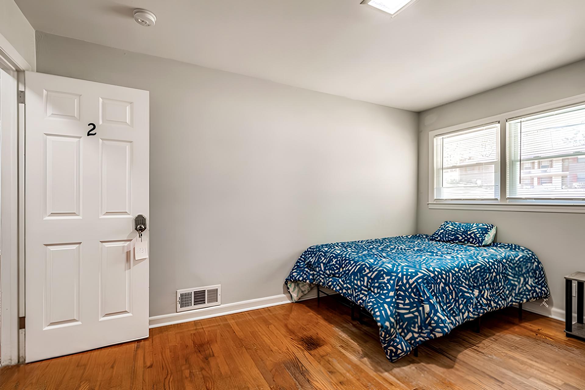 bedroom, detected: window blind, bed