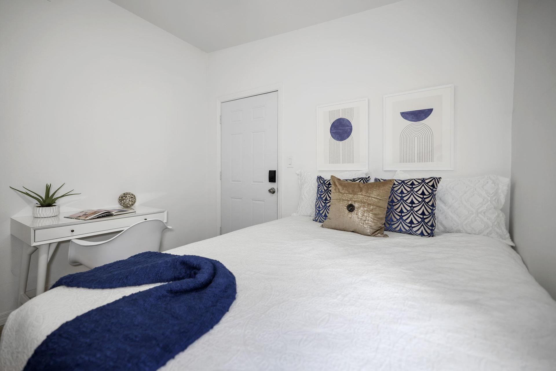 Bedroom 5 Angle 2 (Desk, Private Entrance & Bed View)