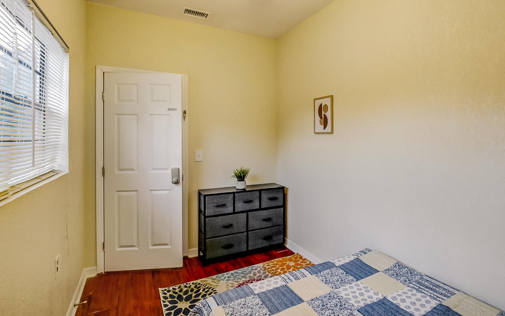 bedroom, detected: window blind, bed