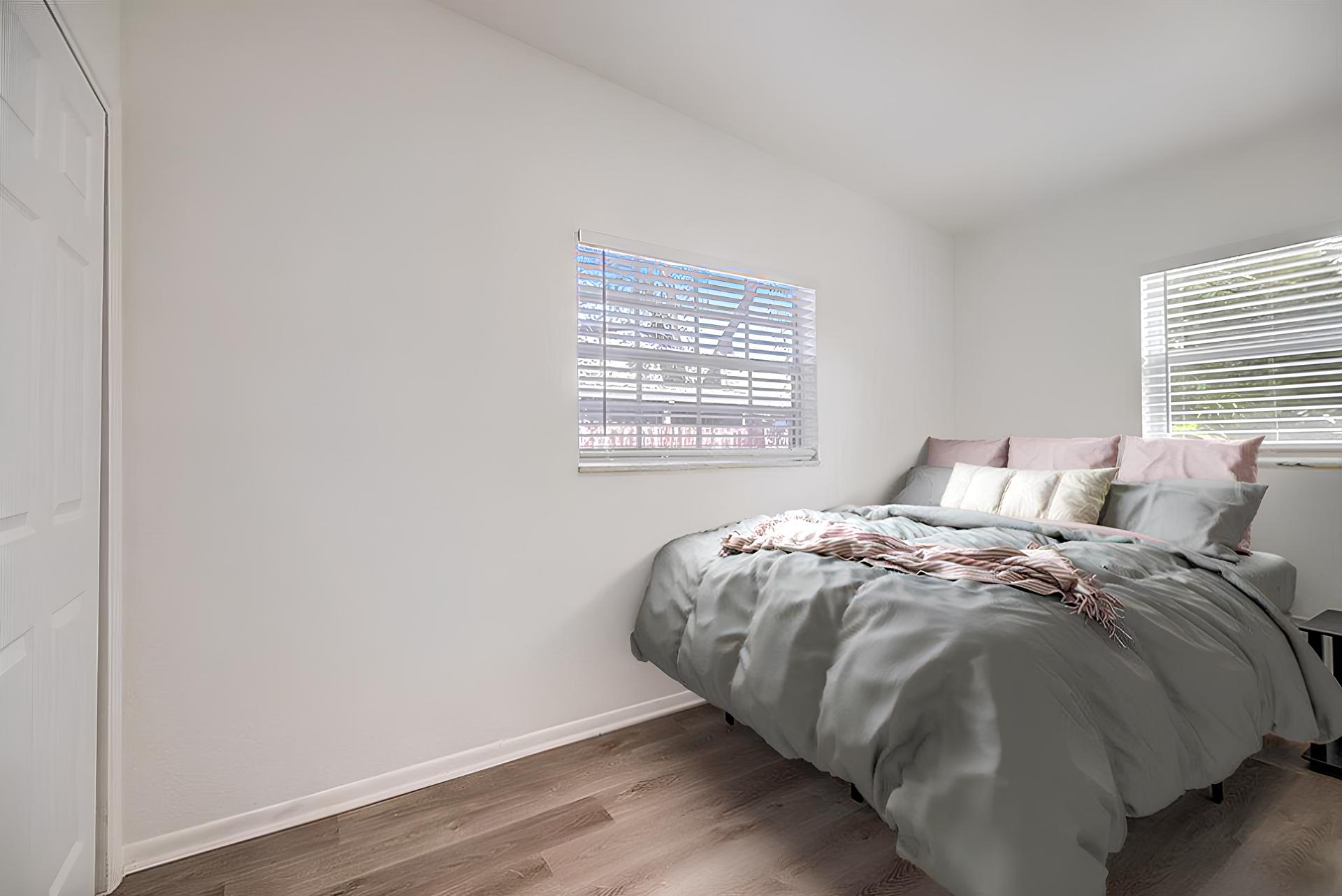 bedroom, detected: window blind, bed