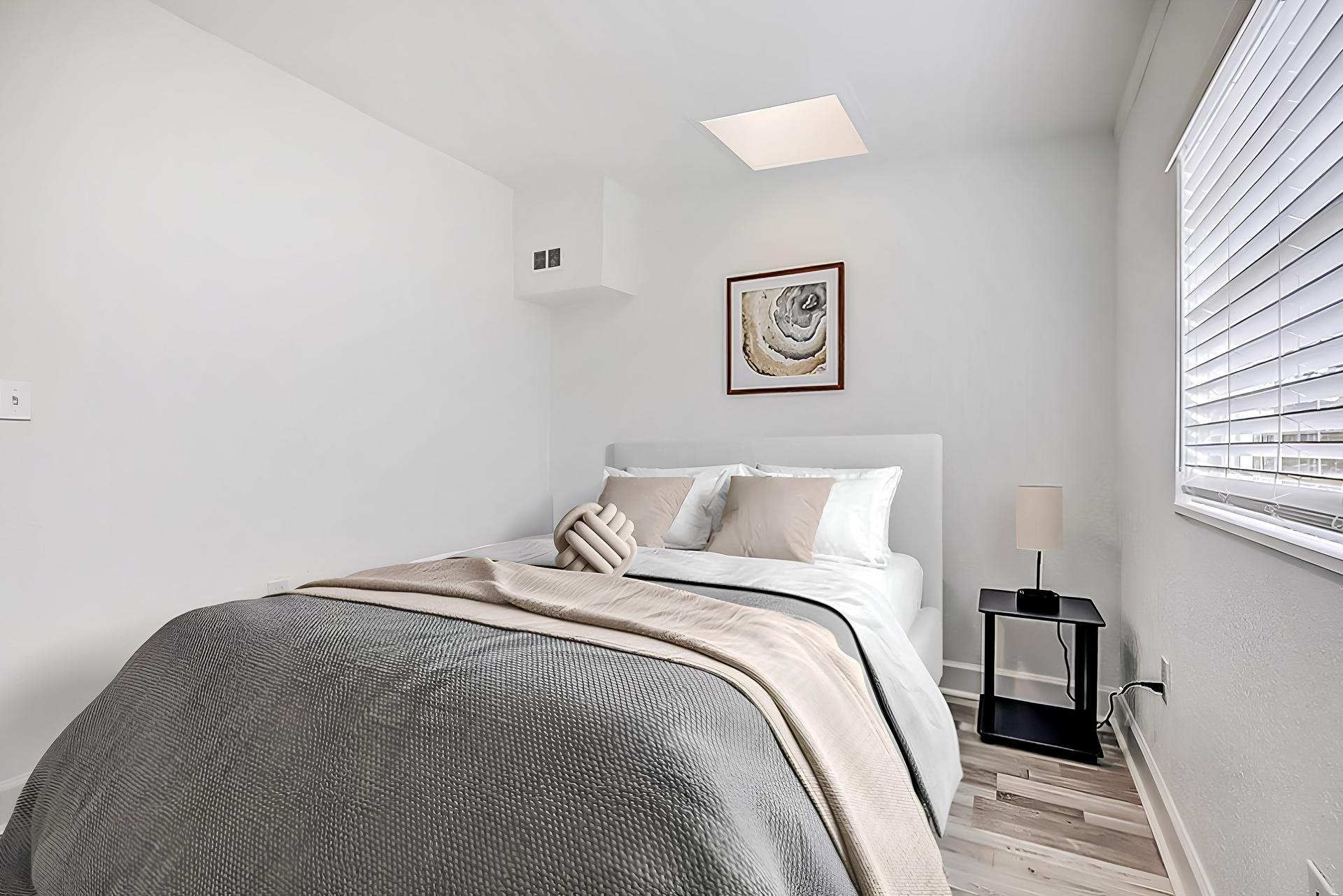 bedroom, detected: window blind, bed