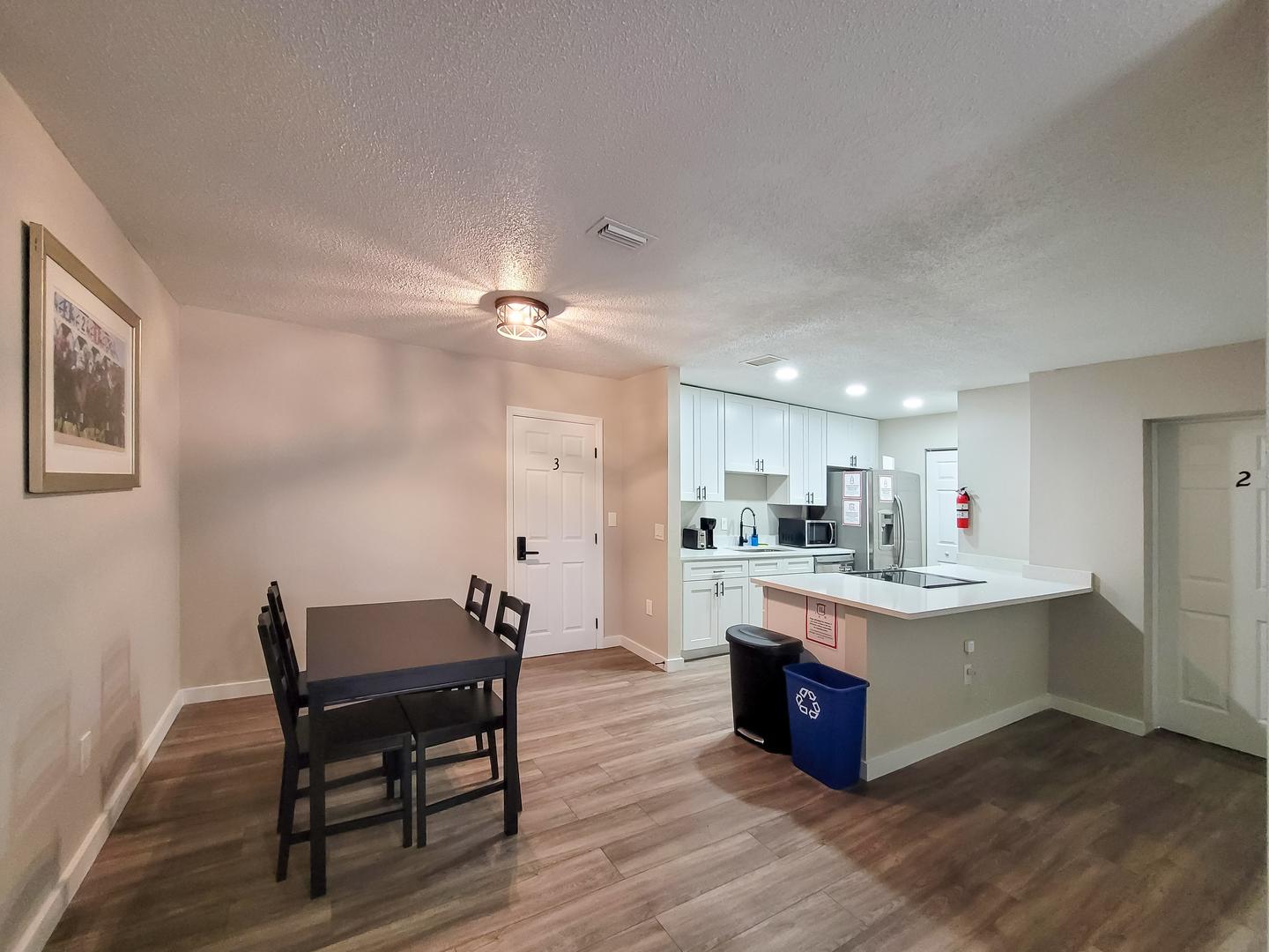 Common spaces including the kitchen