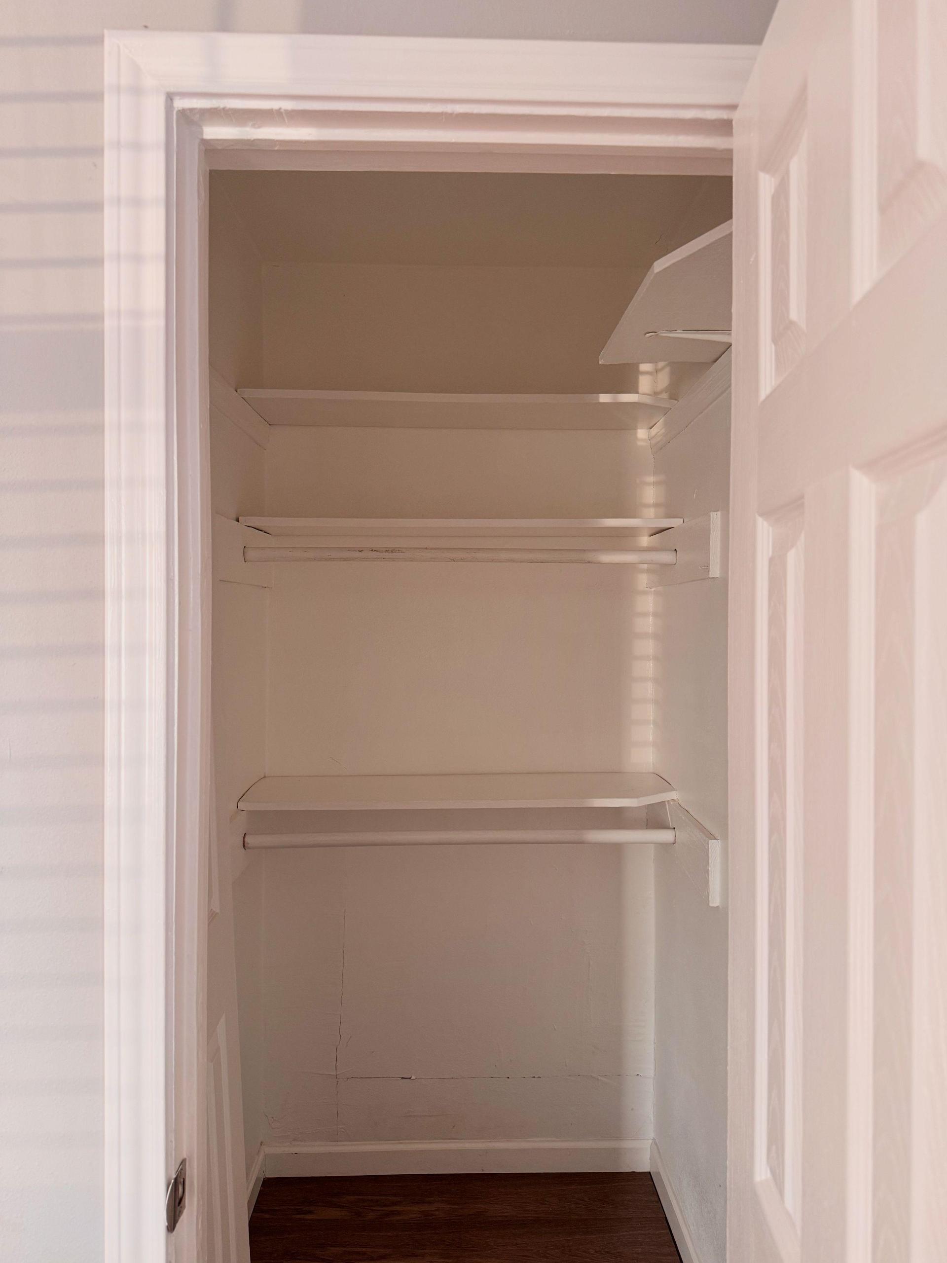 Spacious step-in closet with built-in shelves