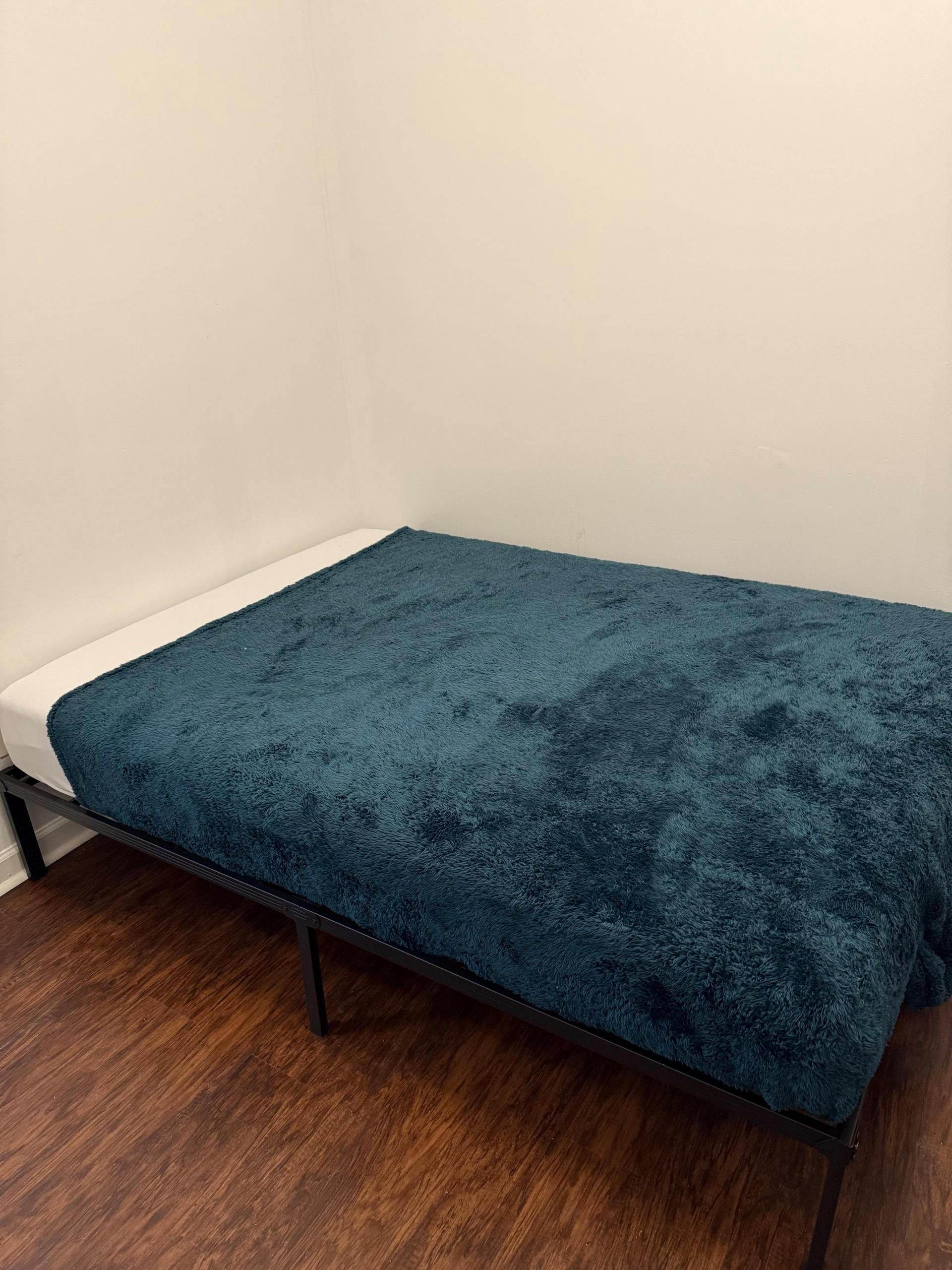 Brand new full sized, 8inch, hybrid foam mattress on a steel frame with under bed storage