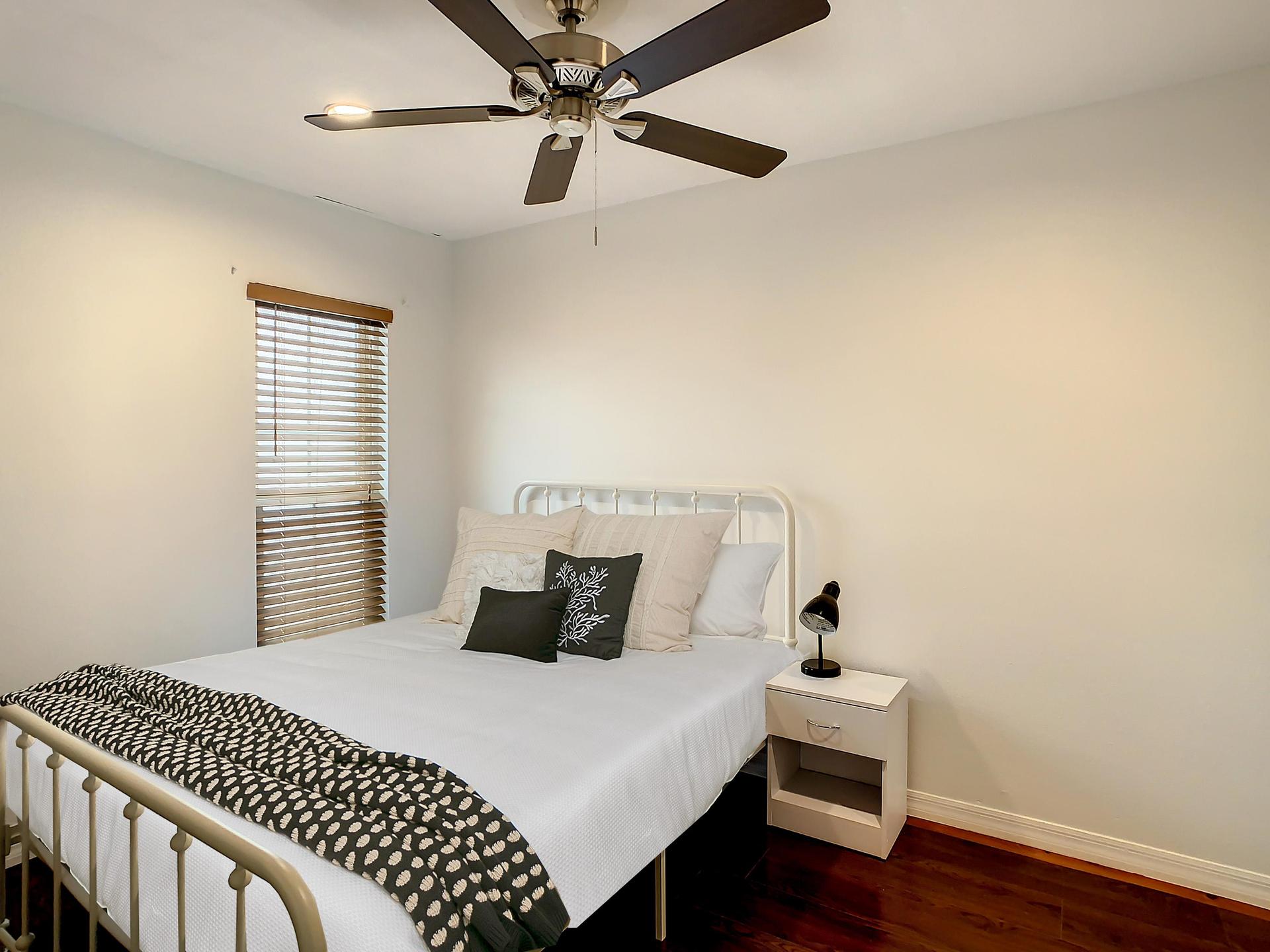 Full Size Bed, Walk-In Closet, and Mini-Fridge! 
Bed coverings and pillows are for illustration purposes only.