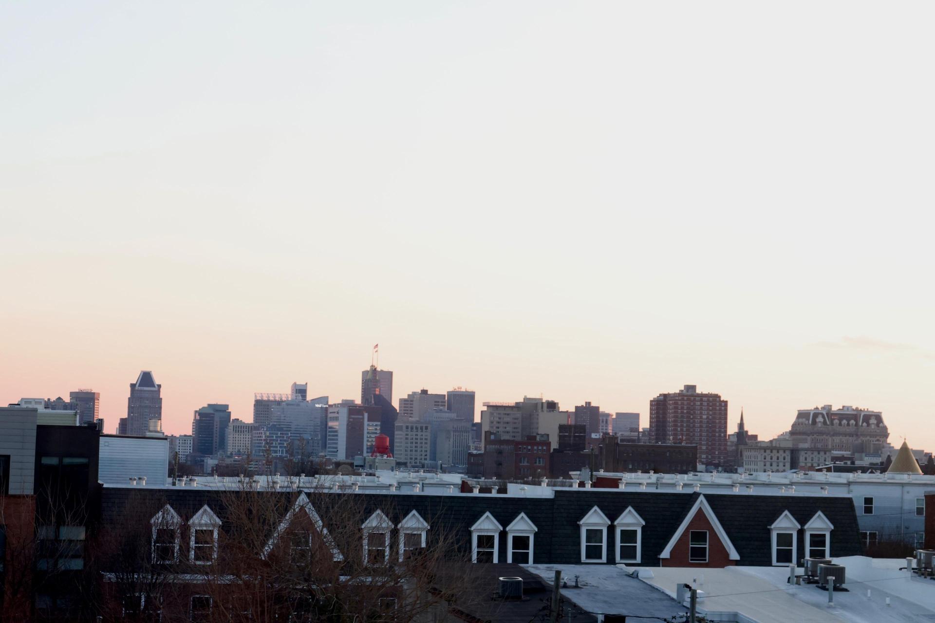 Baltimore skyline at full display after sunset