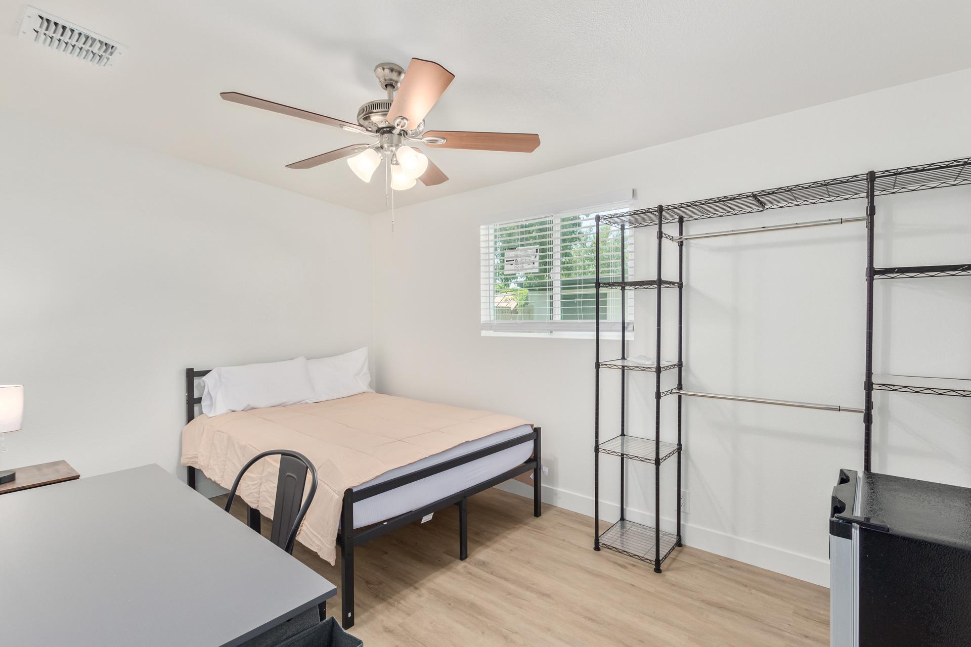 Room #1 
Full size bed and mini fridge