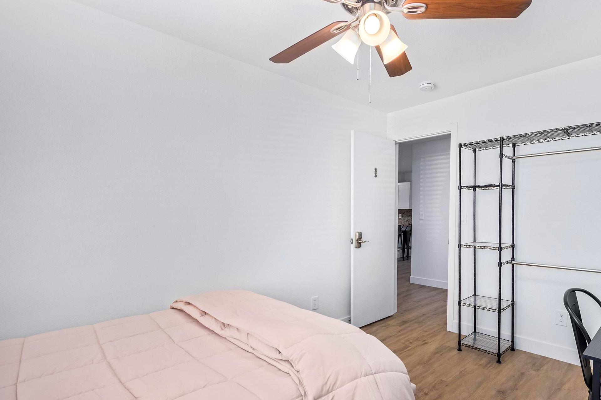 Full size bed and room, Big window faces the front of the property.