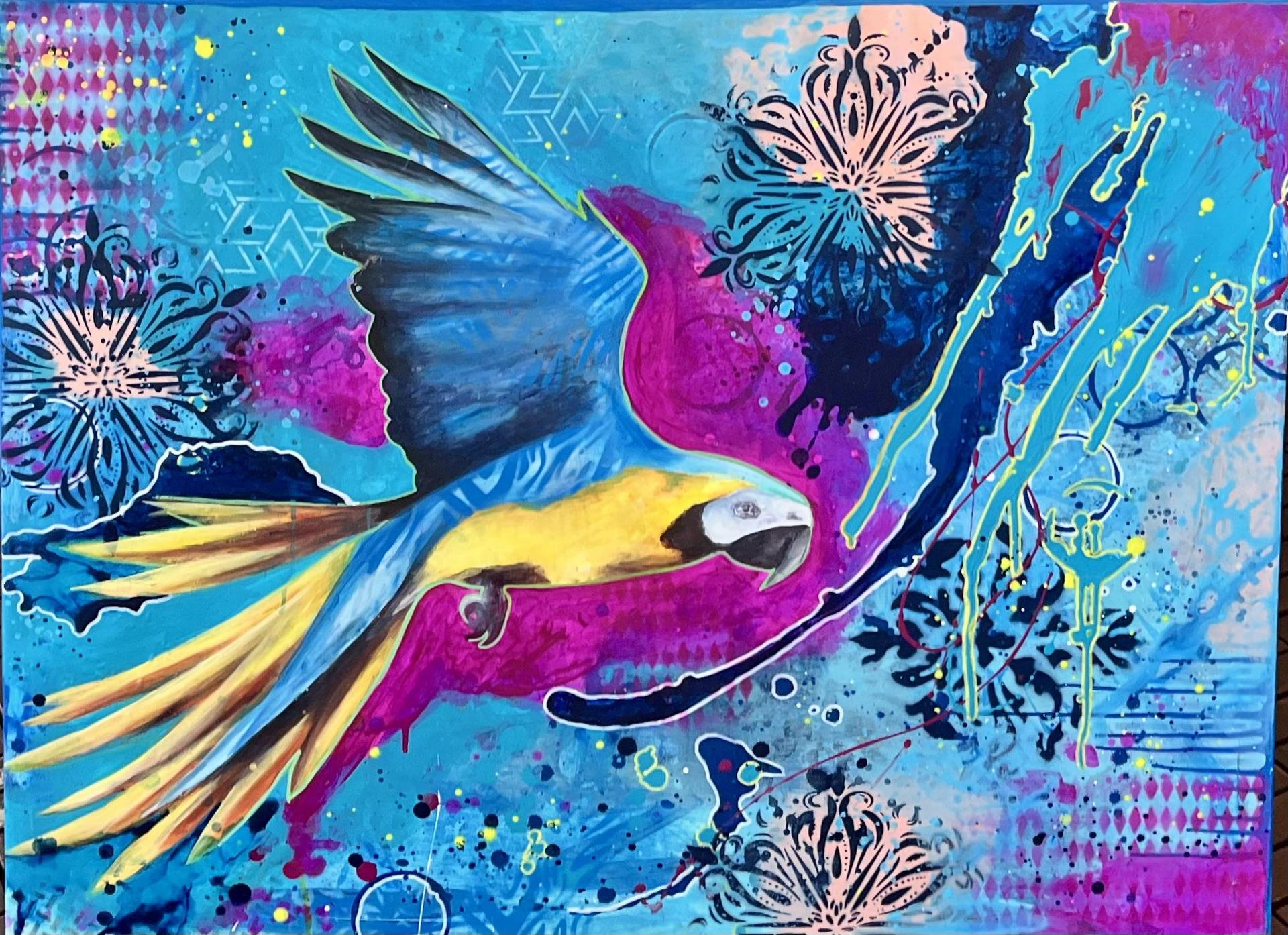 Blue parrot Painting hanging in the room now, pictures not updated