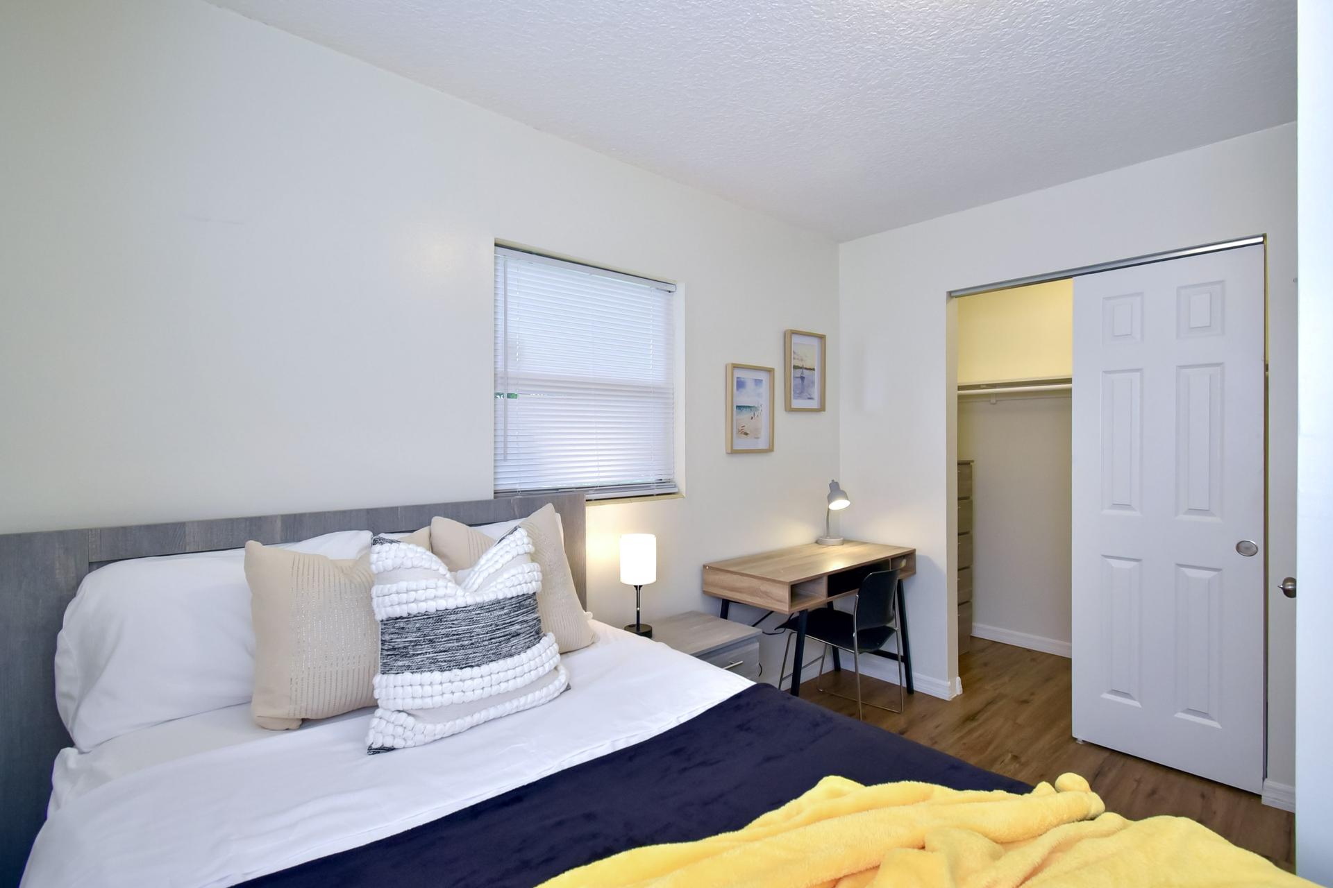 Quiet corner room with desk and huge closet with dresser
