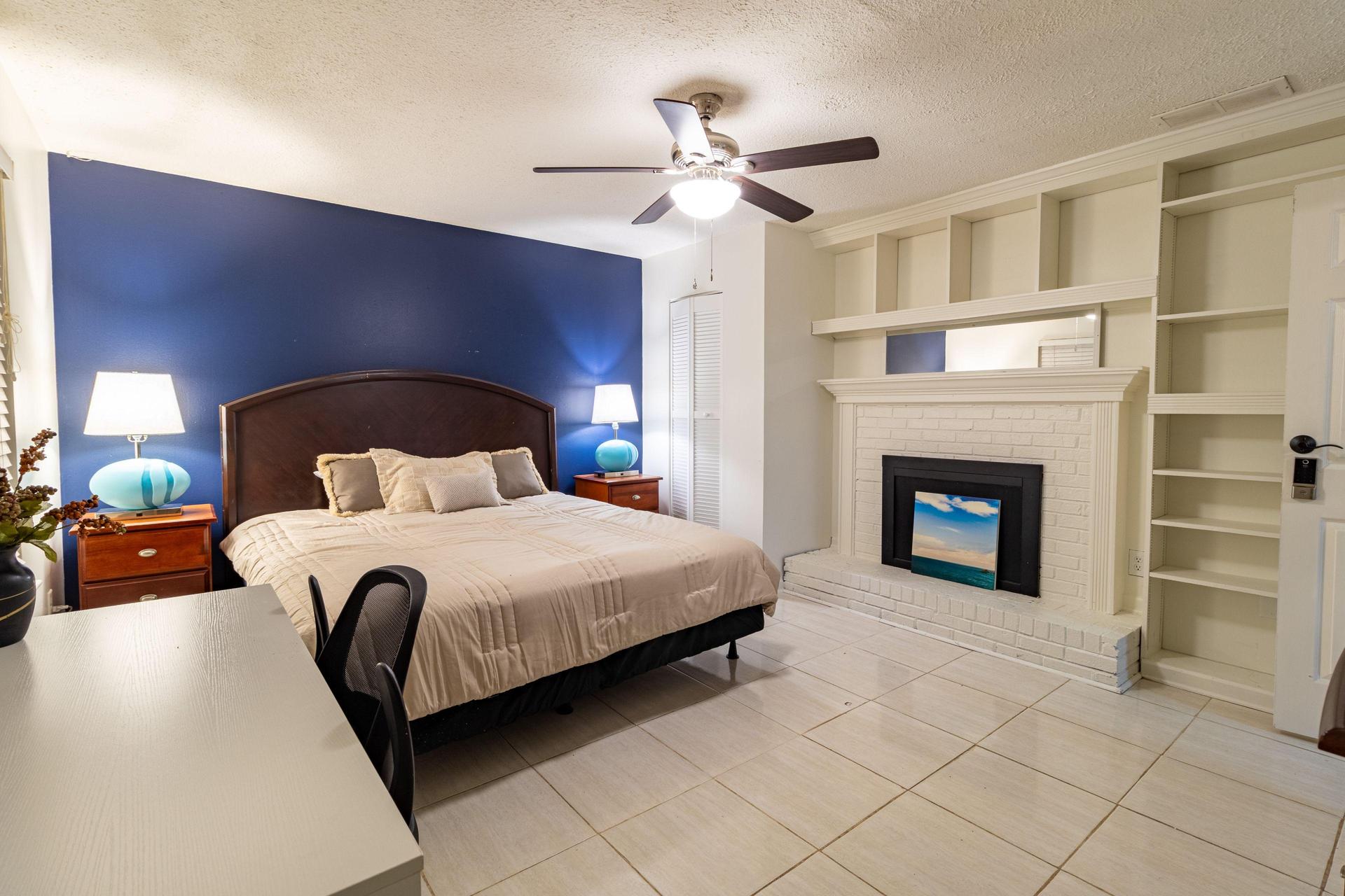 King size bed with workspace