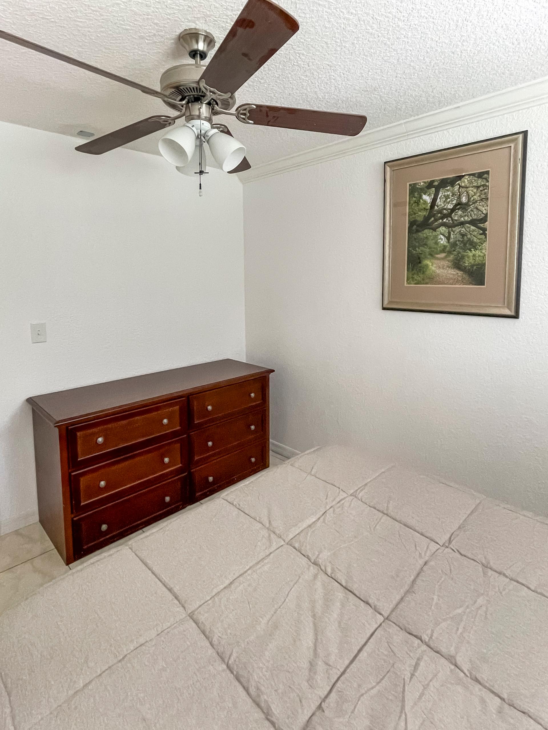 bedroom, detected:ceiling fan, bed, window blind