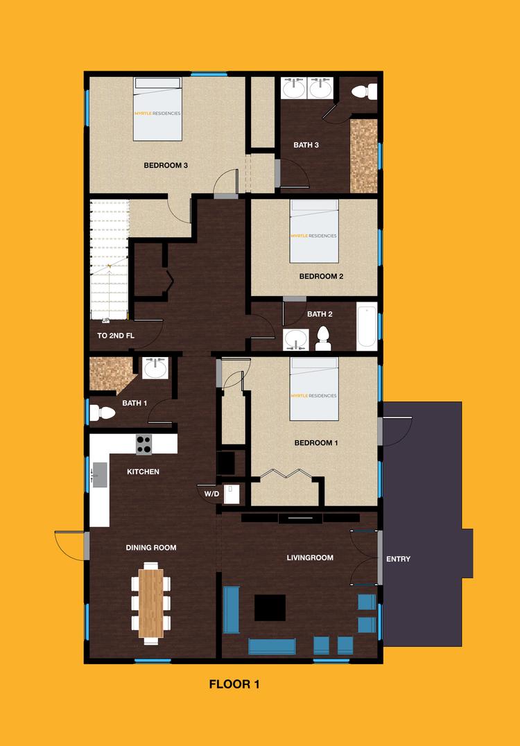 Common spaces including the kitchen