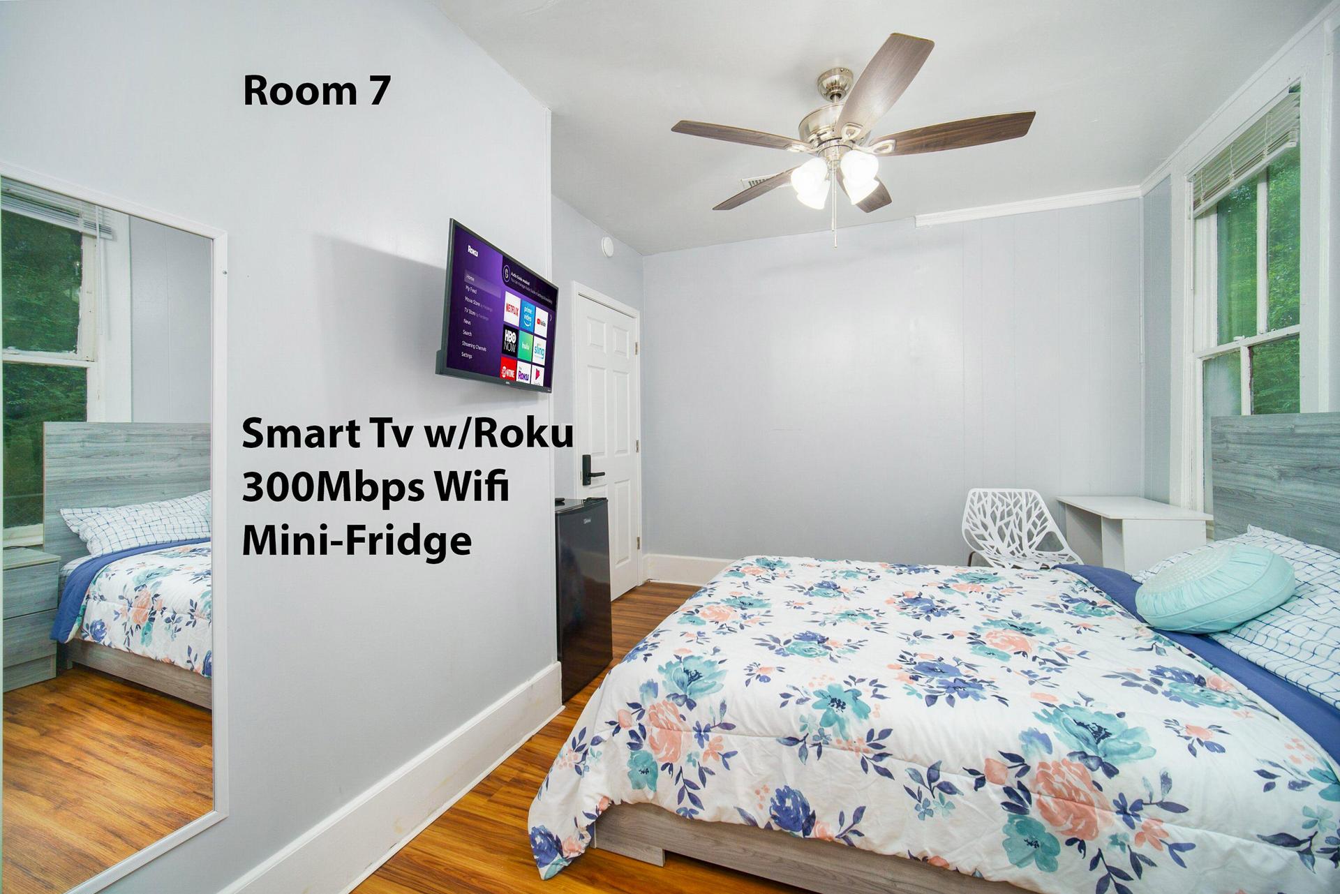 bedroom, detected:ceiling fan, window blind, bed