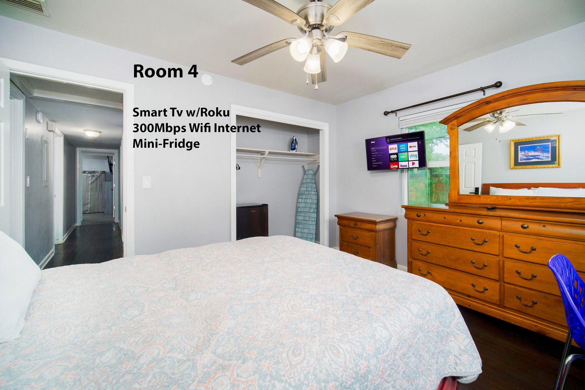 bedroom, detected:ceiling fan, bed, window blind