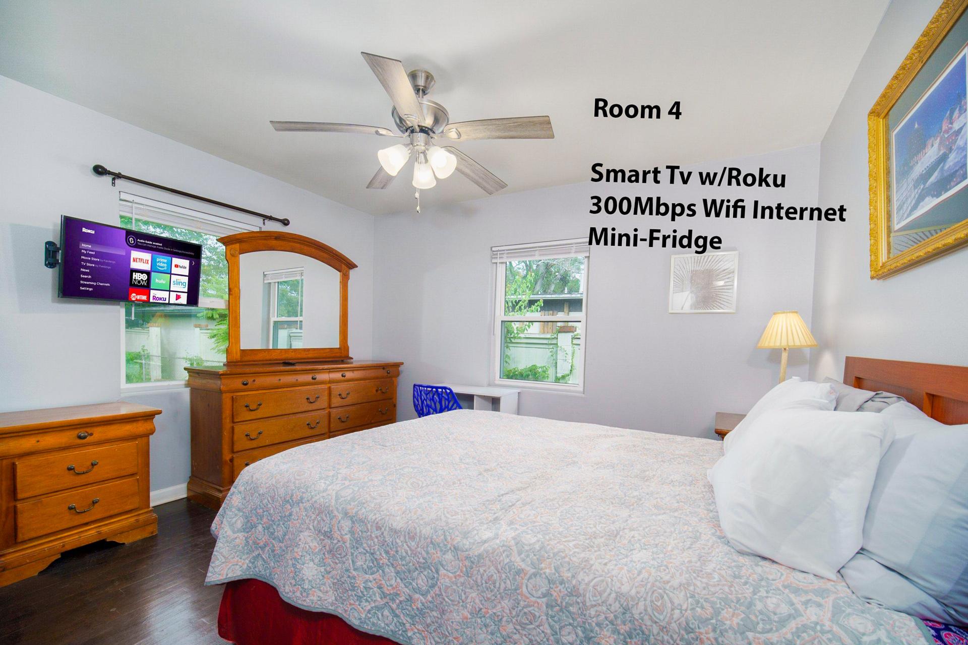 bedroom, detected:ceiling fan, window blind, bed