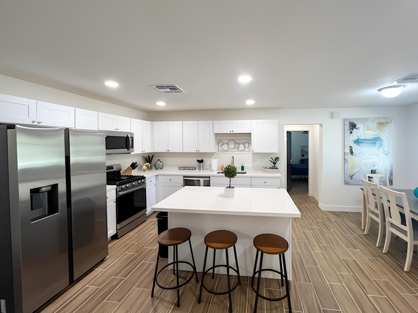 Common spaces including the kitchen