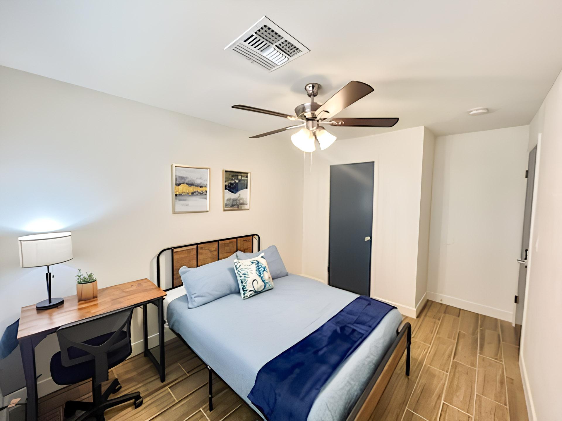 bedroom, detected:ceiling fan, bed