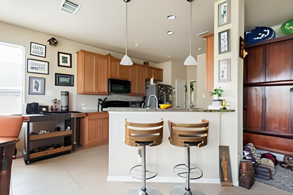 Common spaces including the kitchen