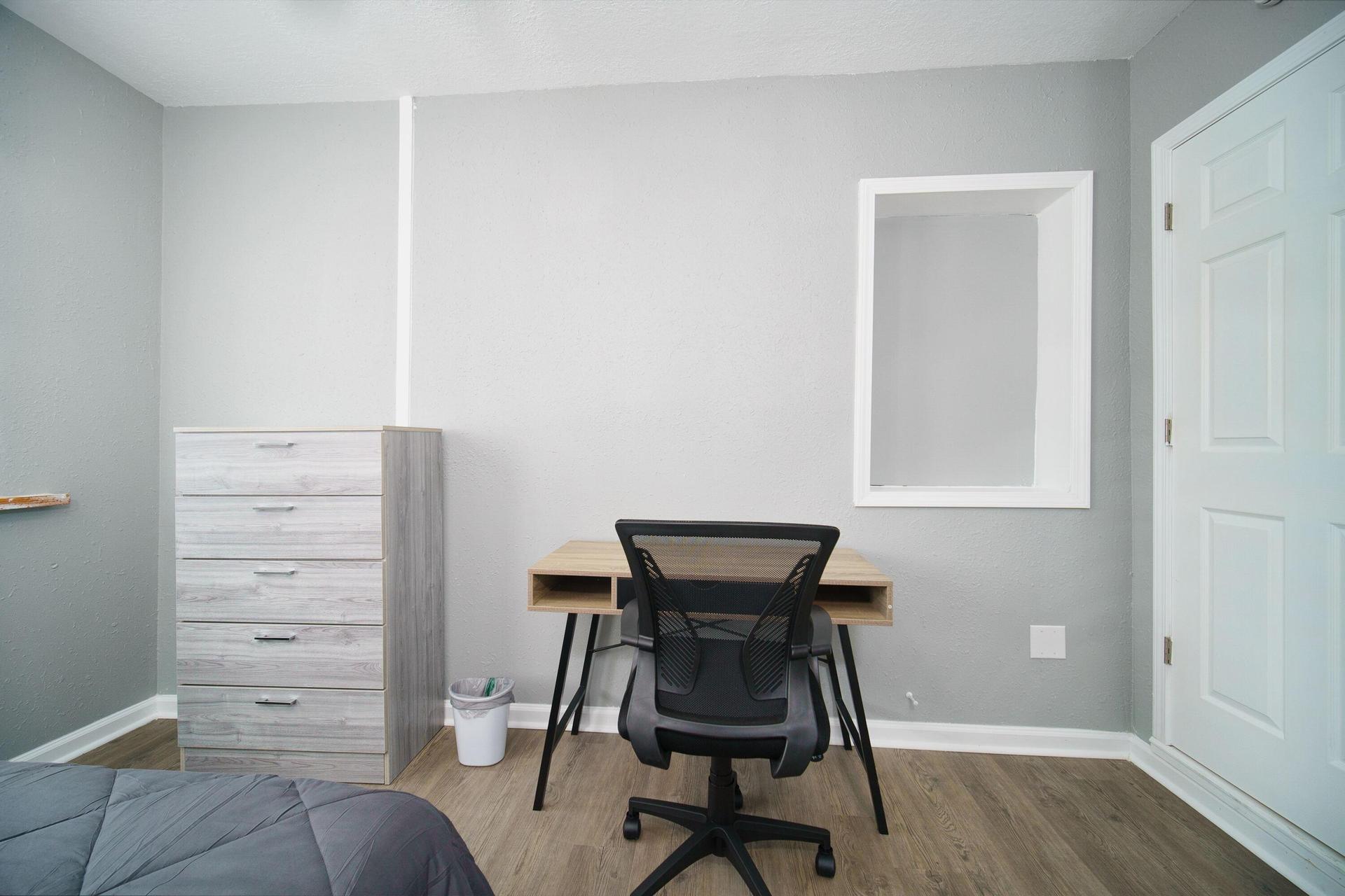 FREE comforter, FREE sheets and pillows to save you $$$.  Comfortable desk and chair included