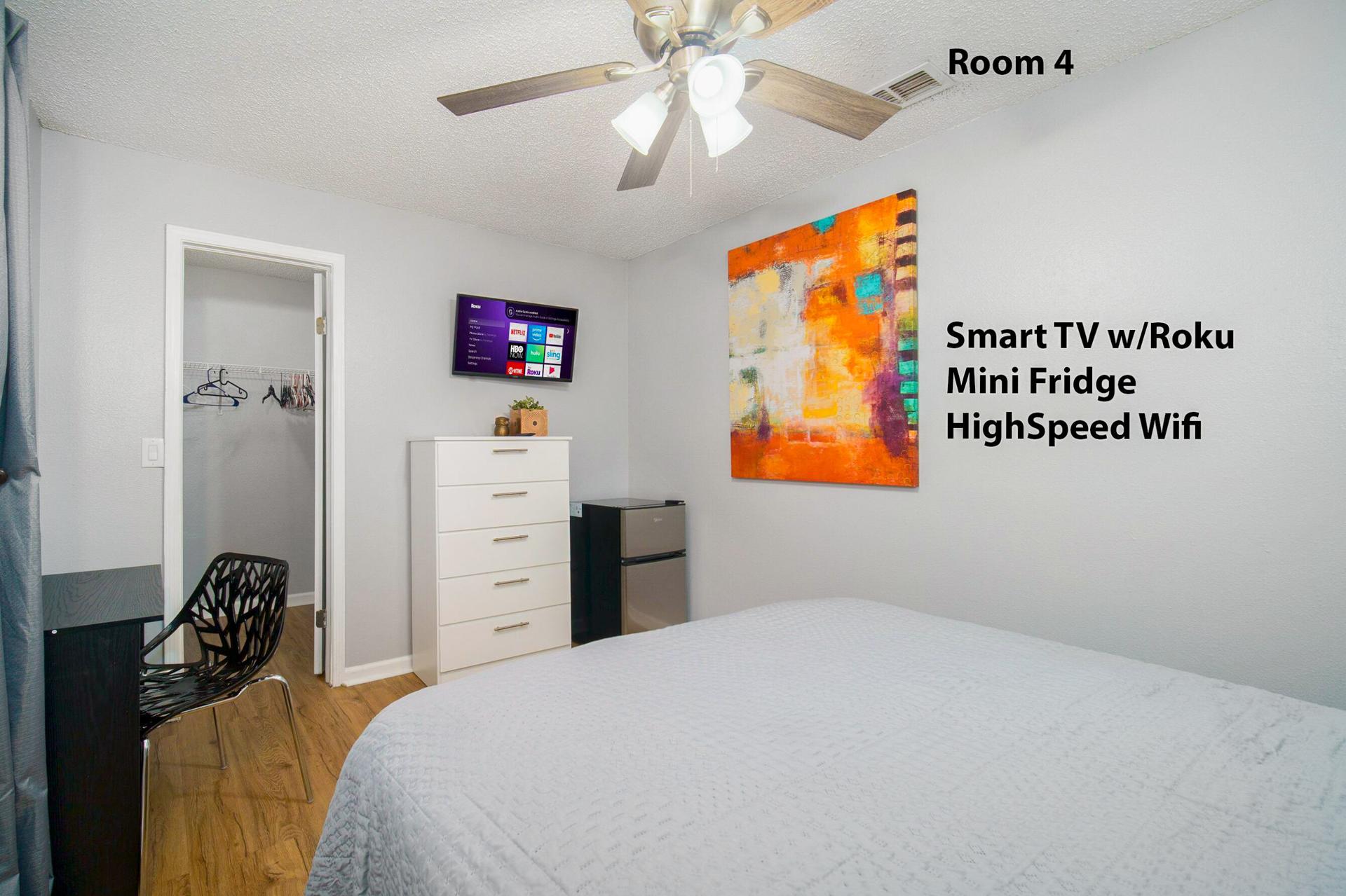 bedroom, detected:ceiling fan, bed, window blind