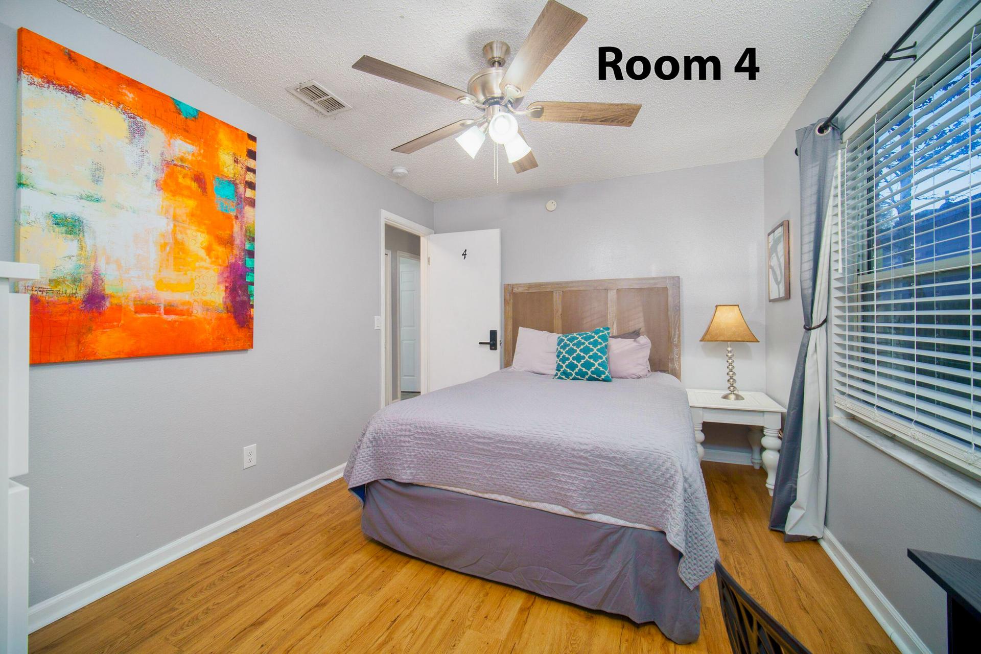 bedroom, detected:ceiling fan, window blind, bed