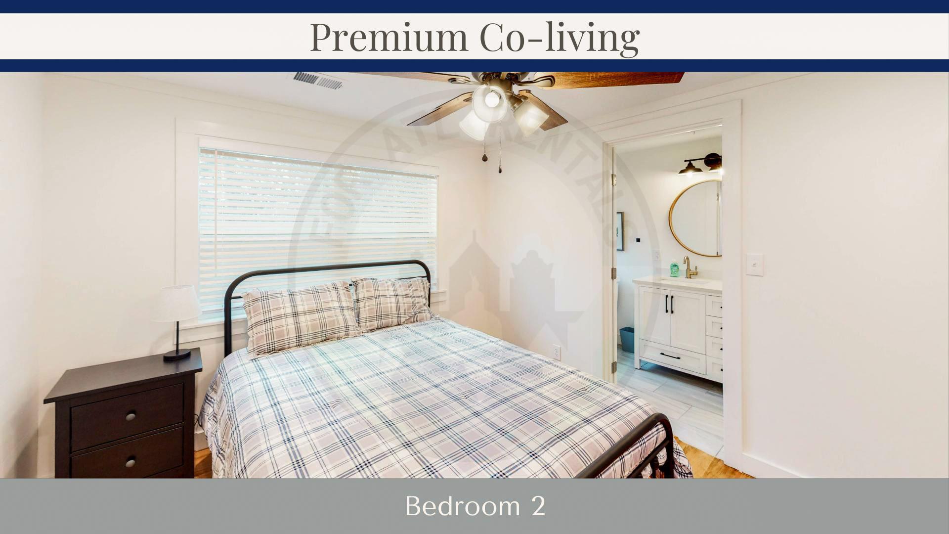 bedroom, detected:bed, ceiling fan, window blind