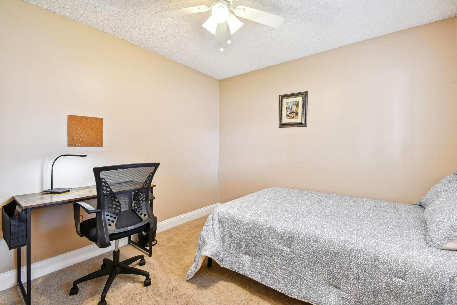 bedroom, detected:ceiling fan, window blind, bed