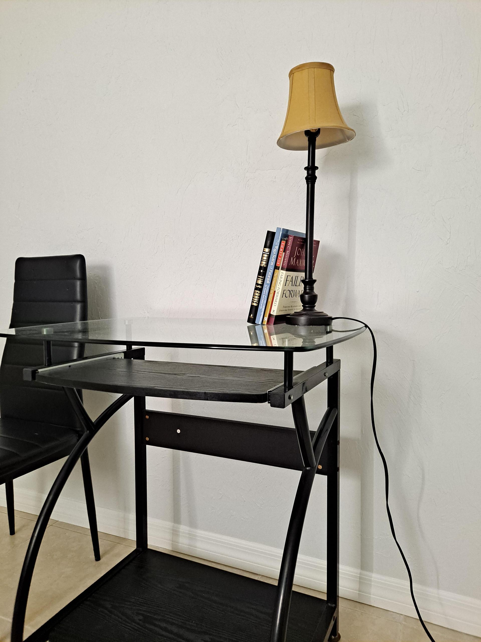 Small work table with lamp