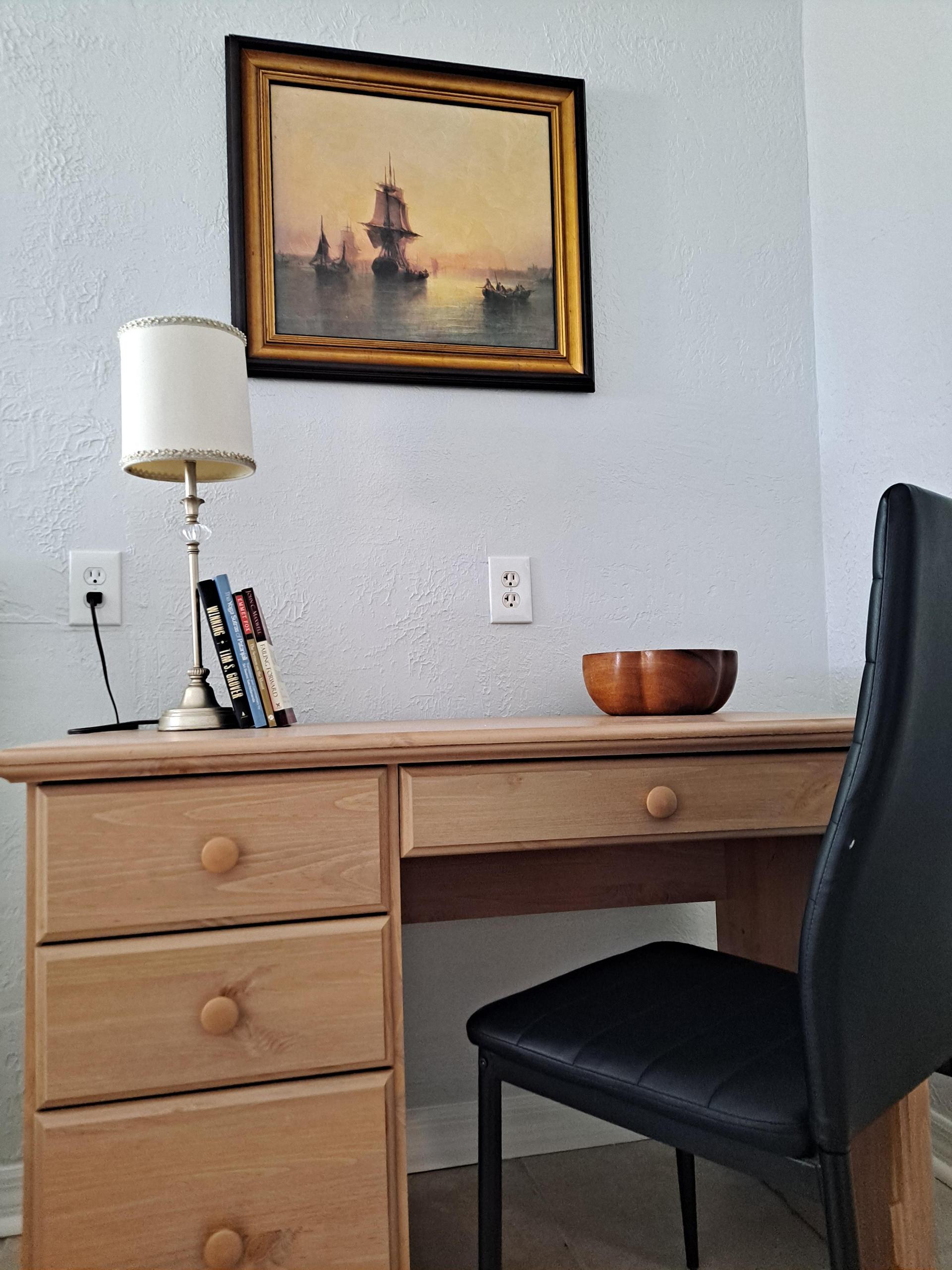 Work Desk with Desk Lamp and Chair