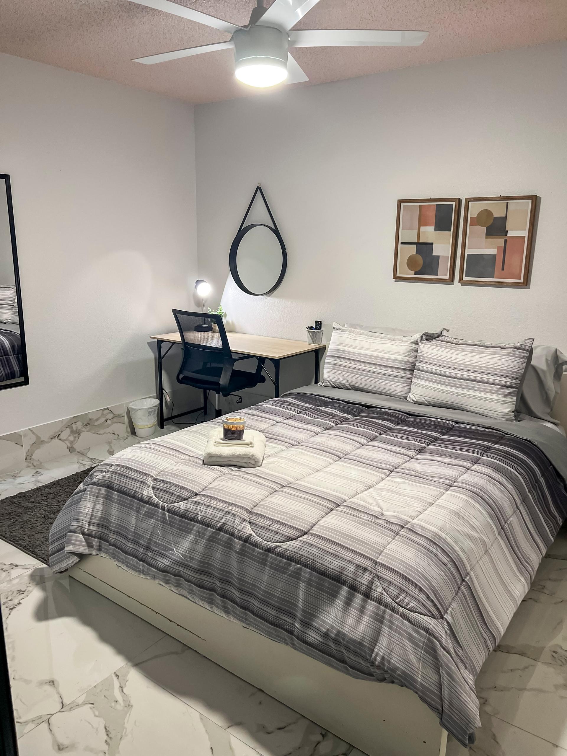 bedroom, detected:bed, ceiling fan