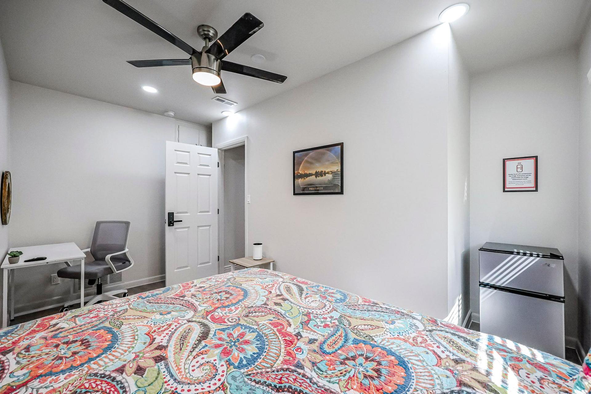 bedroom, detected:ceiling fan, bed