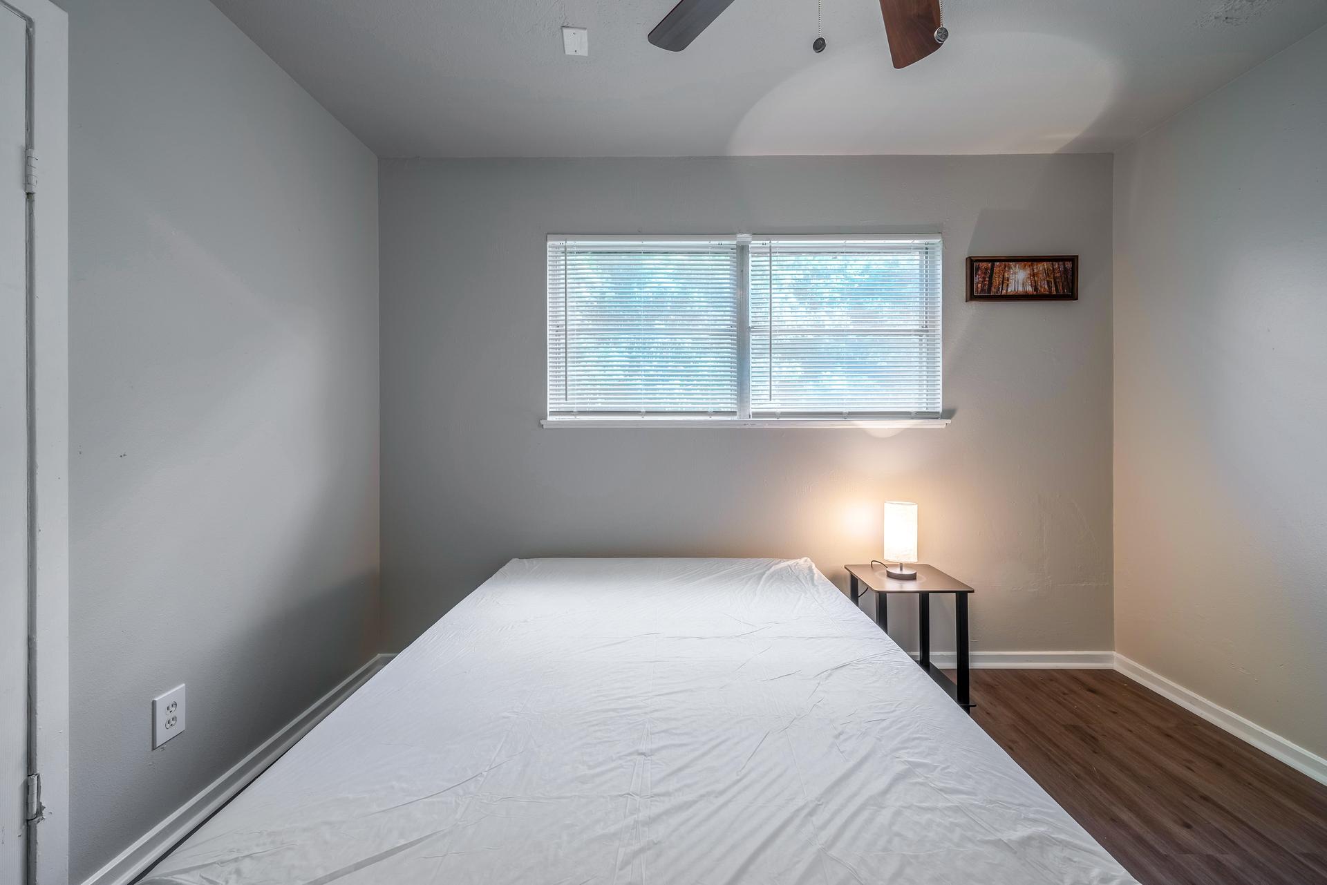 bedroom, detected: ceiling fan, window blind, bed