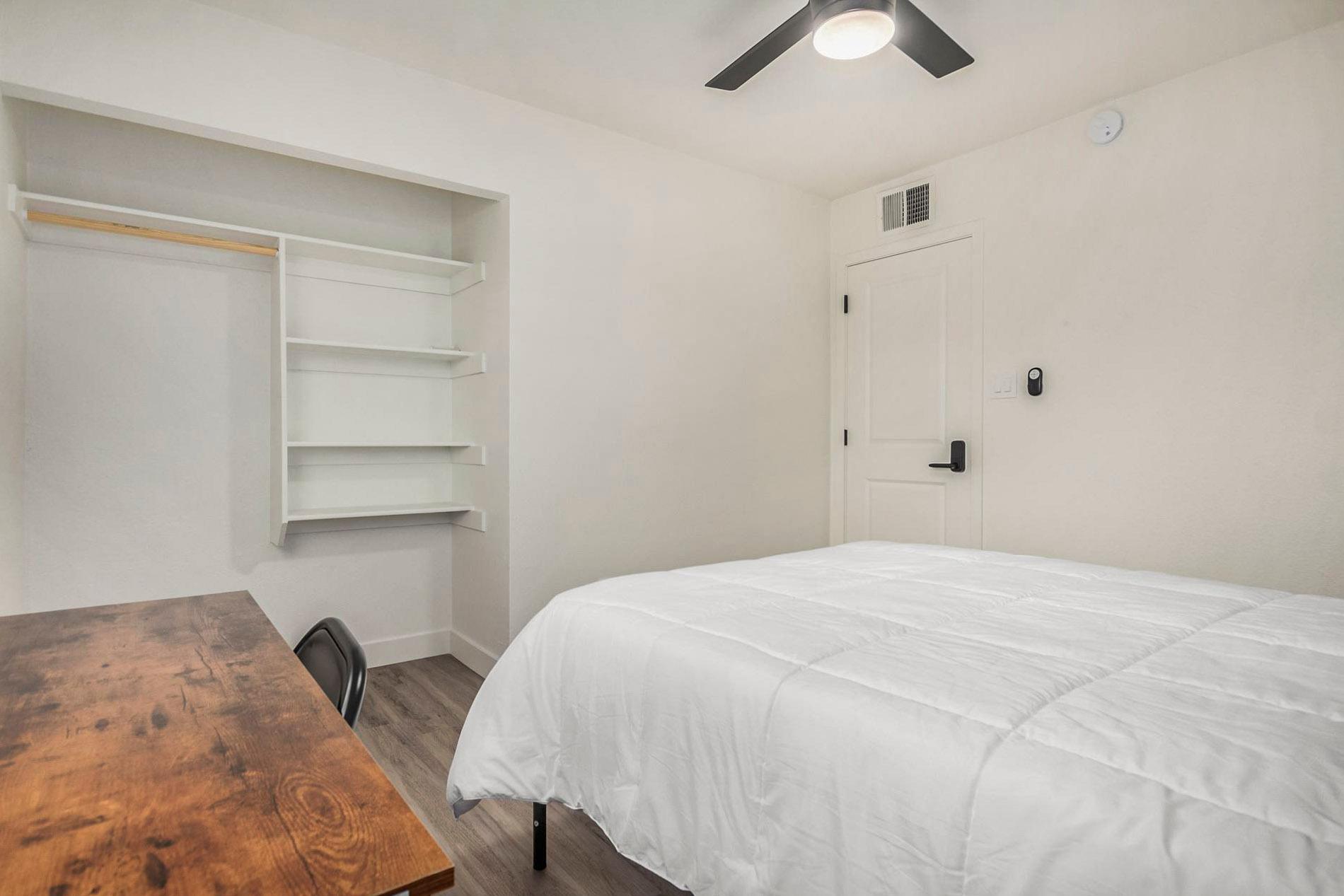 bedroom, detected:bed, ceiling fan