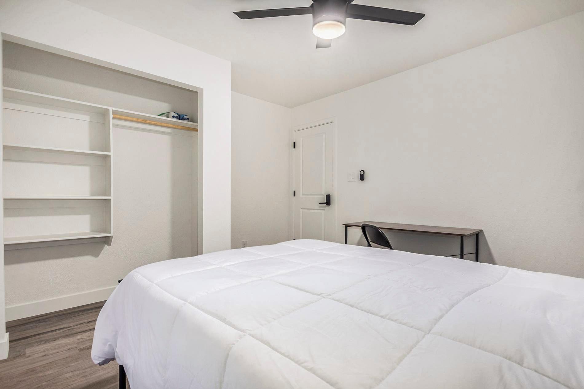 bedroom, detected:bed, ceiling fan