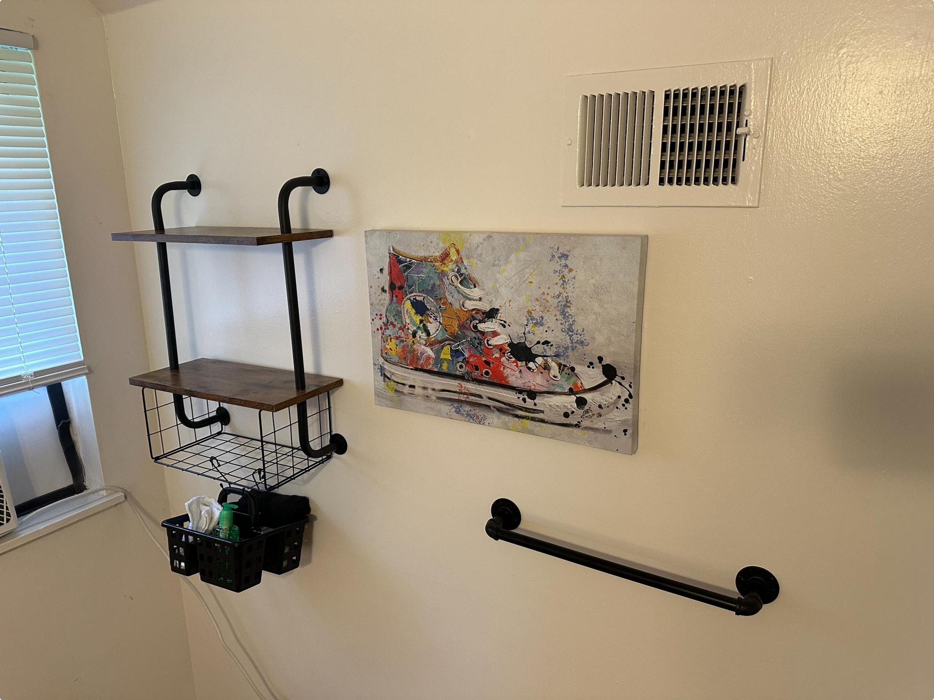 All rooms have a Towel Bar, Coat Hooks, Display Shelf, Artwork, and More!