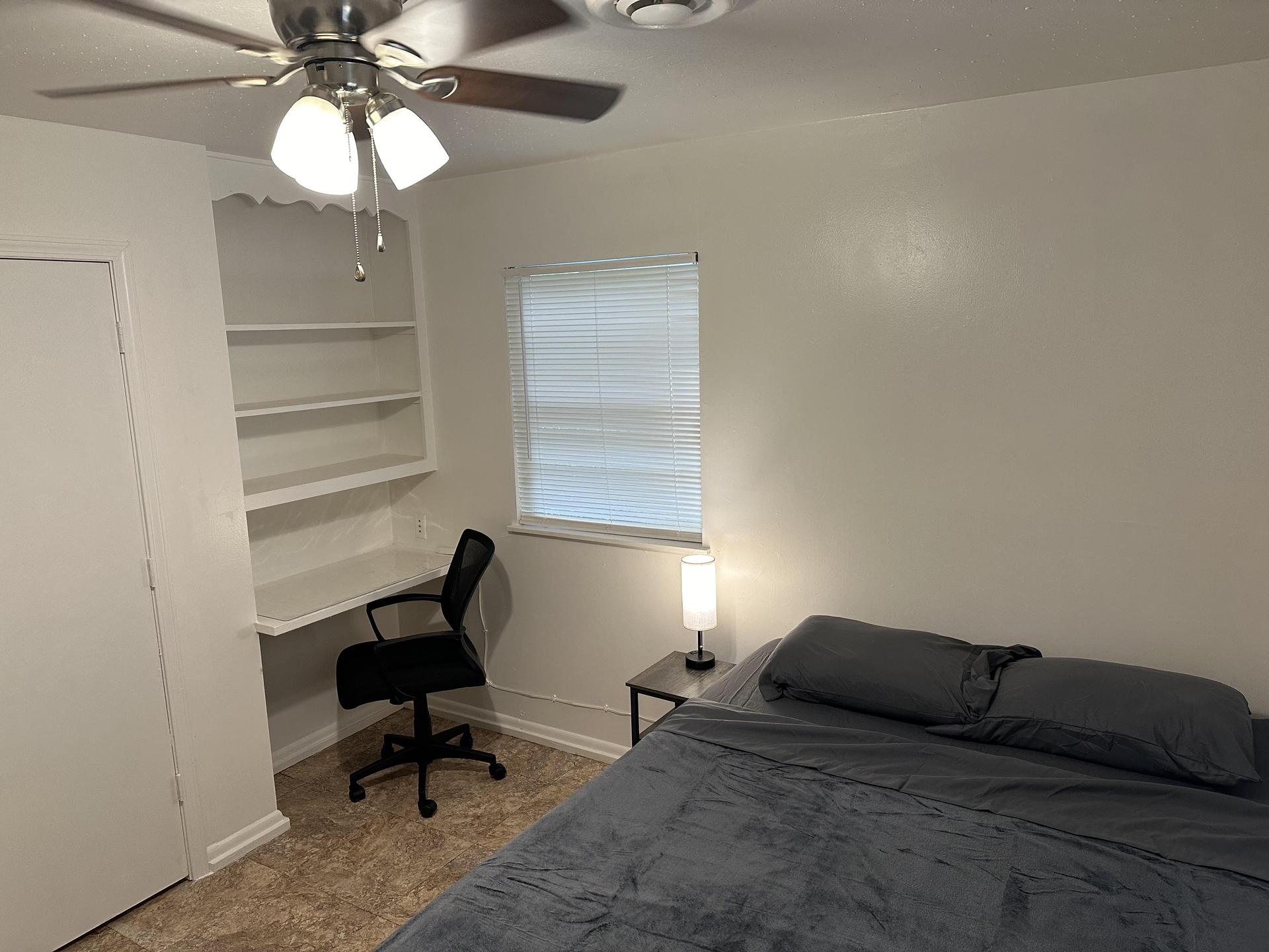 Bedroom 1 - Cozy Corner Room with Built in Desk and Shelves and Closet Space