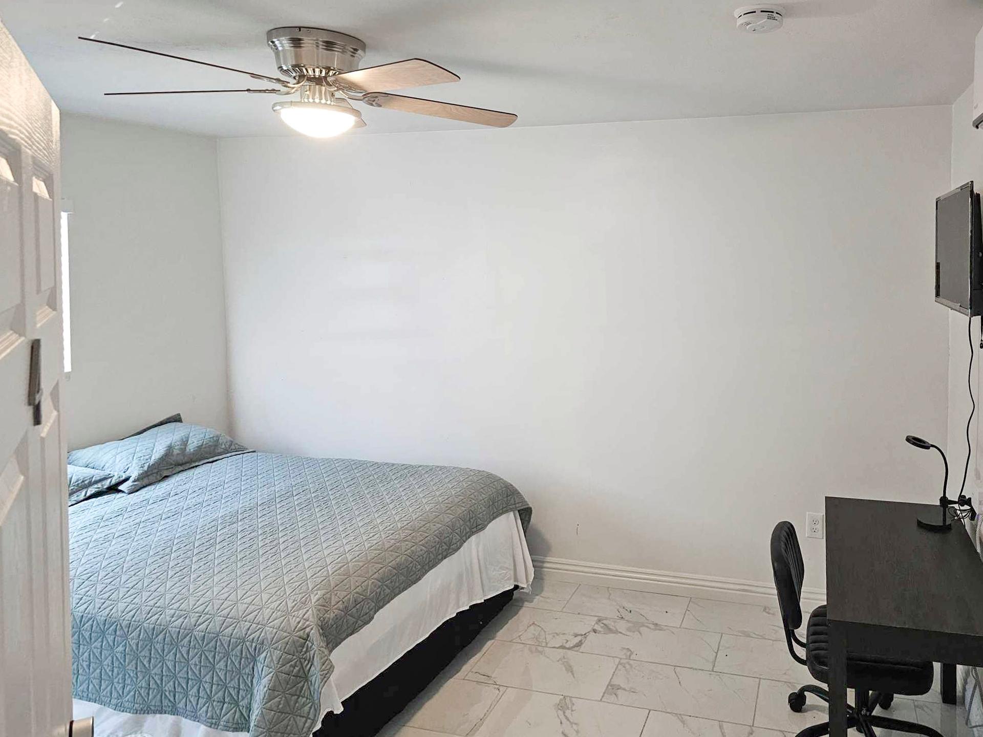 bedroom, detected:ceiling fan, bed