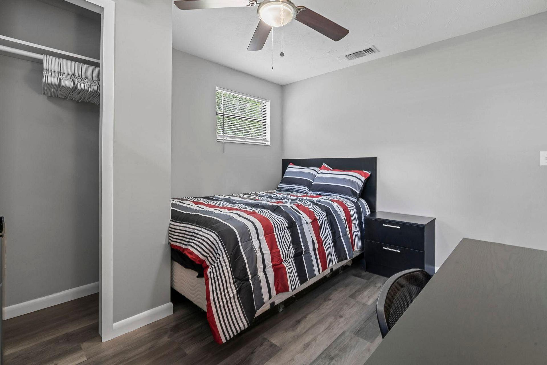 bedroom, detected:ceiling fan, bed