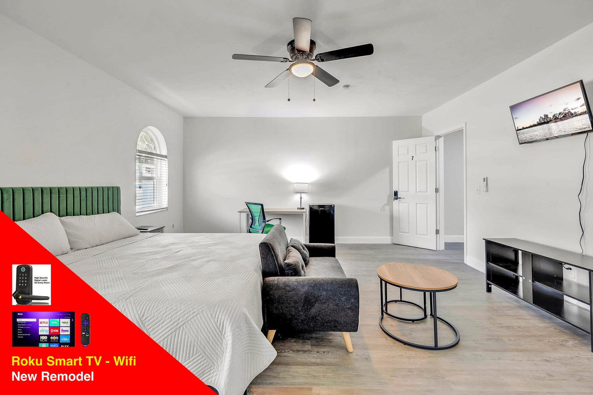 bedroom, detected:ceiling fan, bed