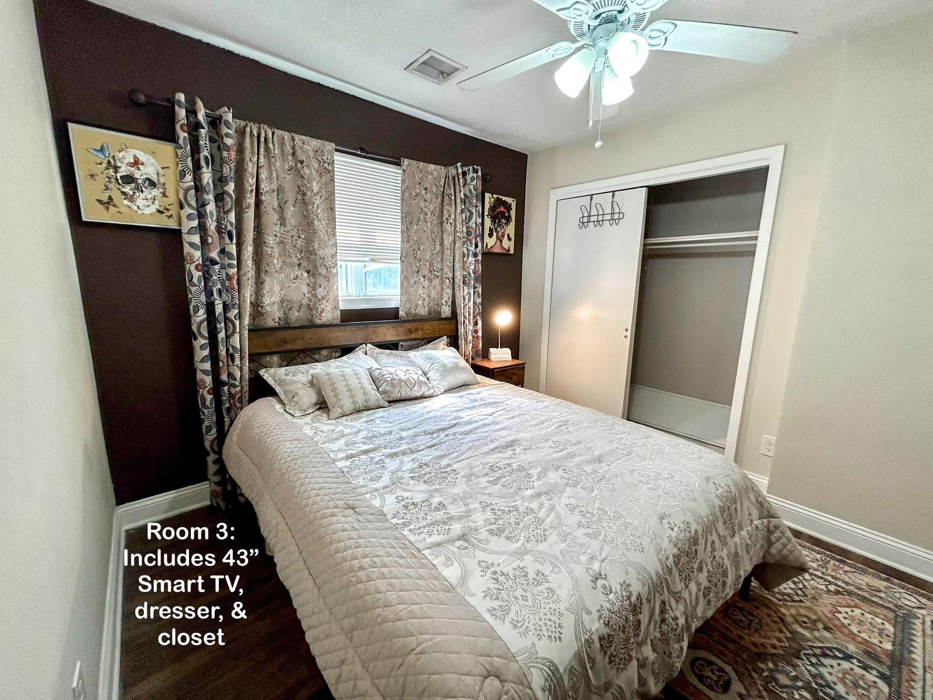 bedroom, detected:ceiling fan, bed