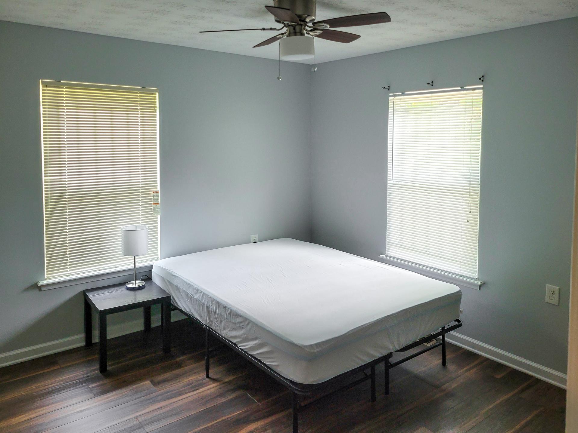 bedroom, detected: ceiling fan, window blind, bed