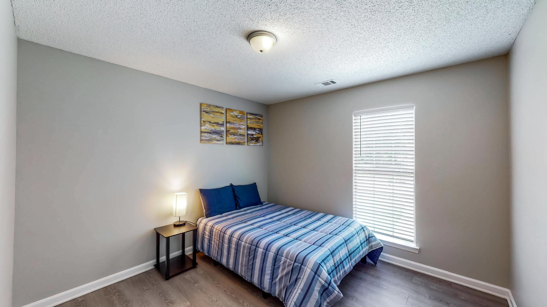 bedroom, detected: window blind, bed