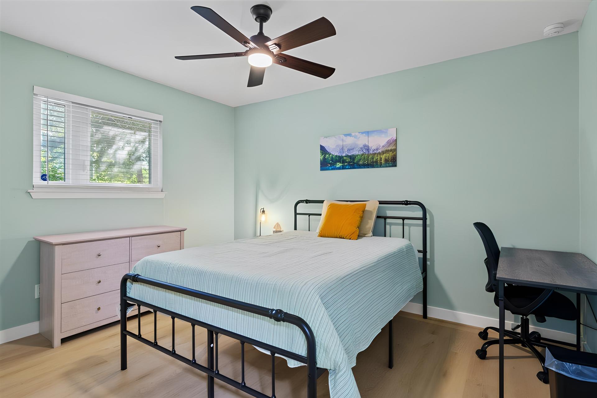 bedroom, detected:bed, ceiling fan