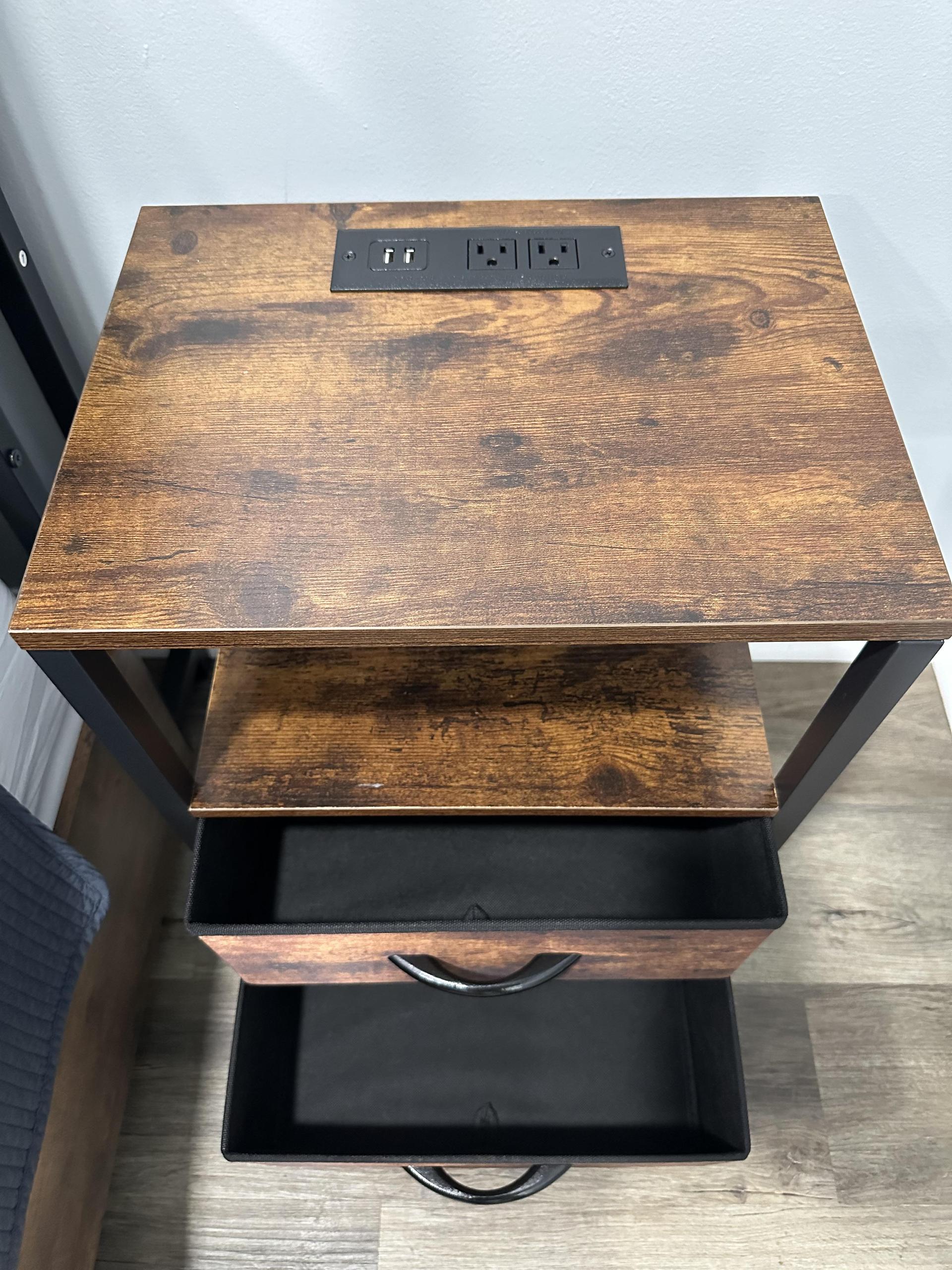 Nightstand with power outlet and USB chargers