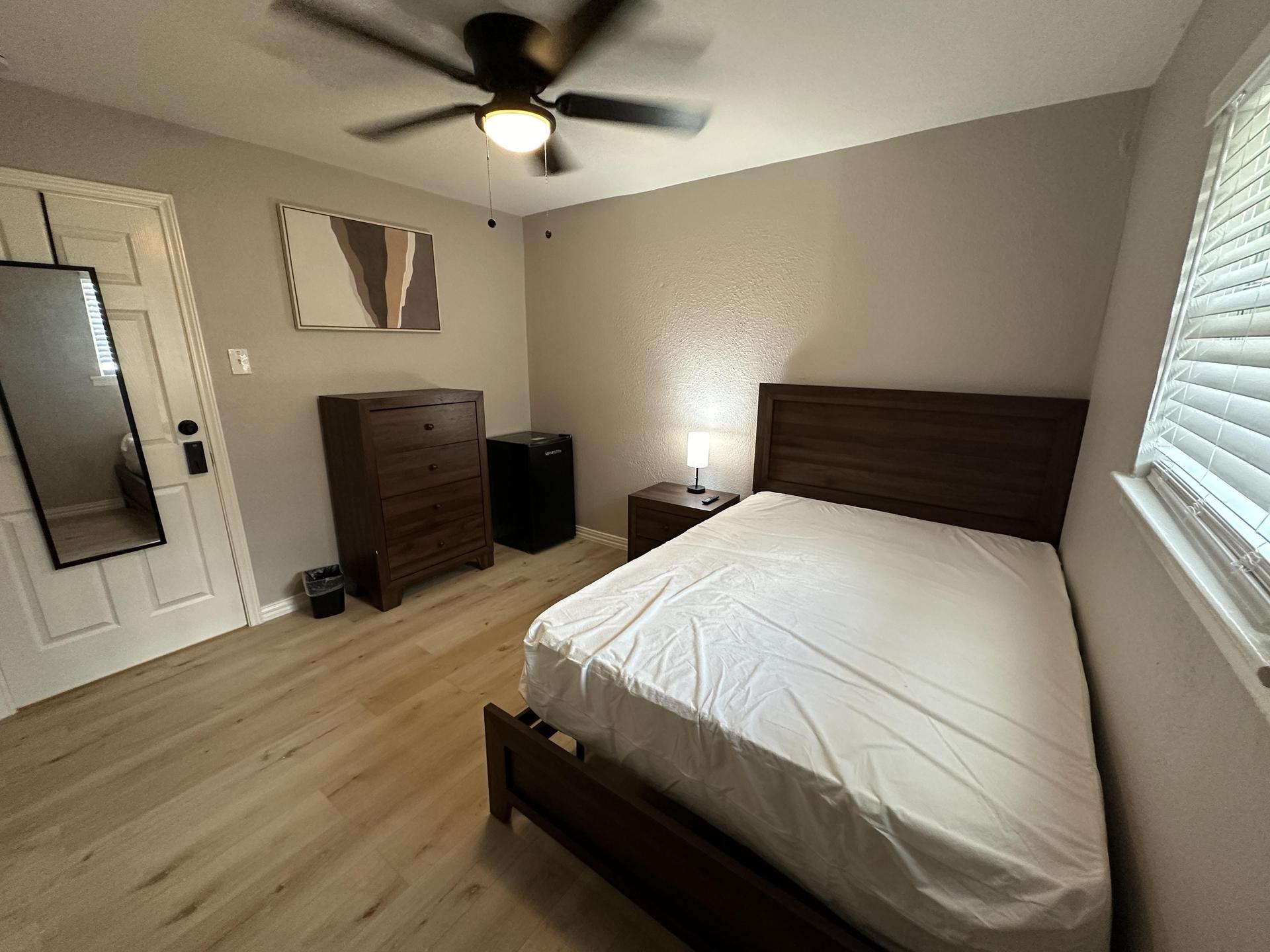 Closet, mini fridge, TV