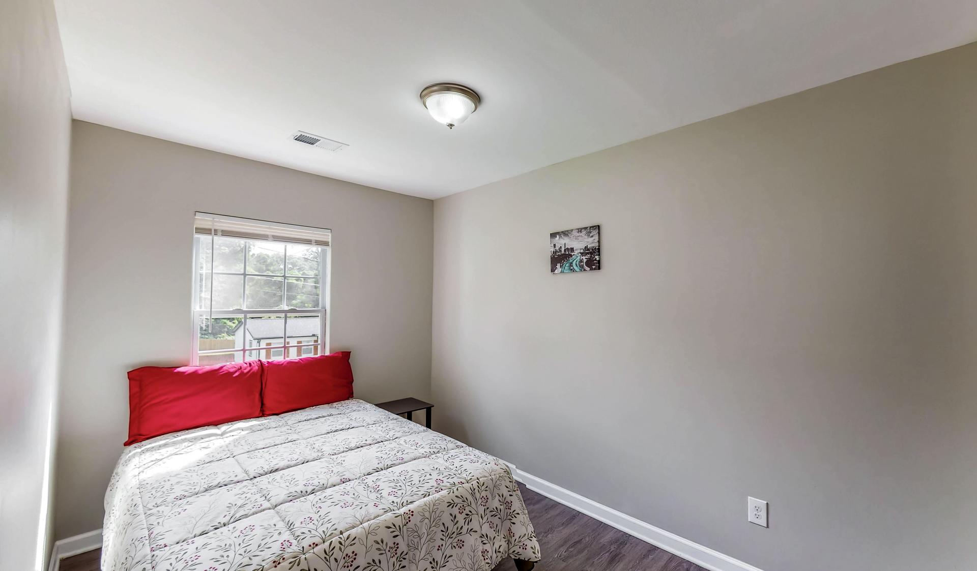 bedroom, detected: window blind, bed