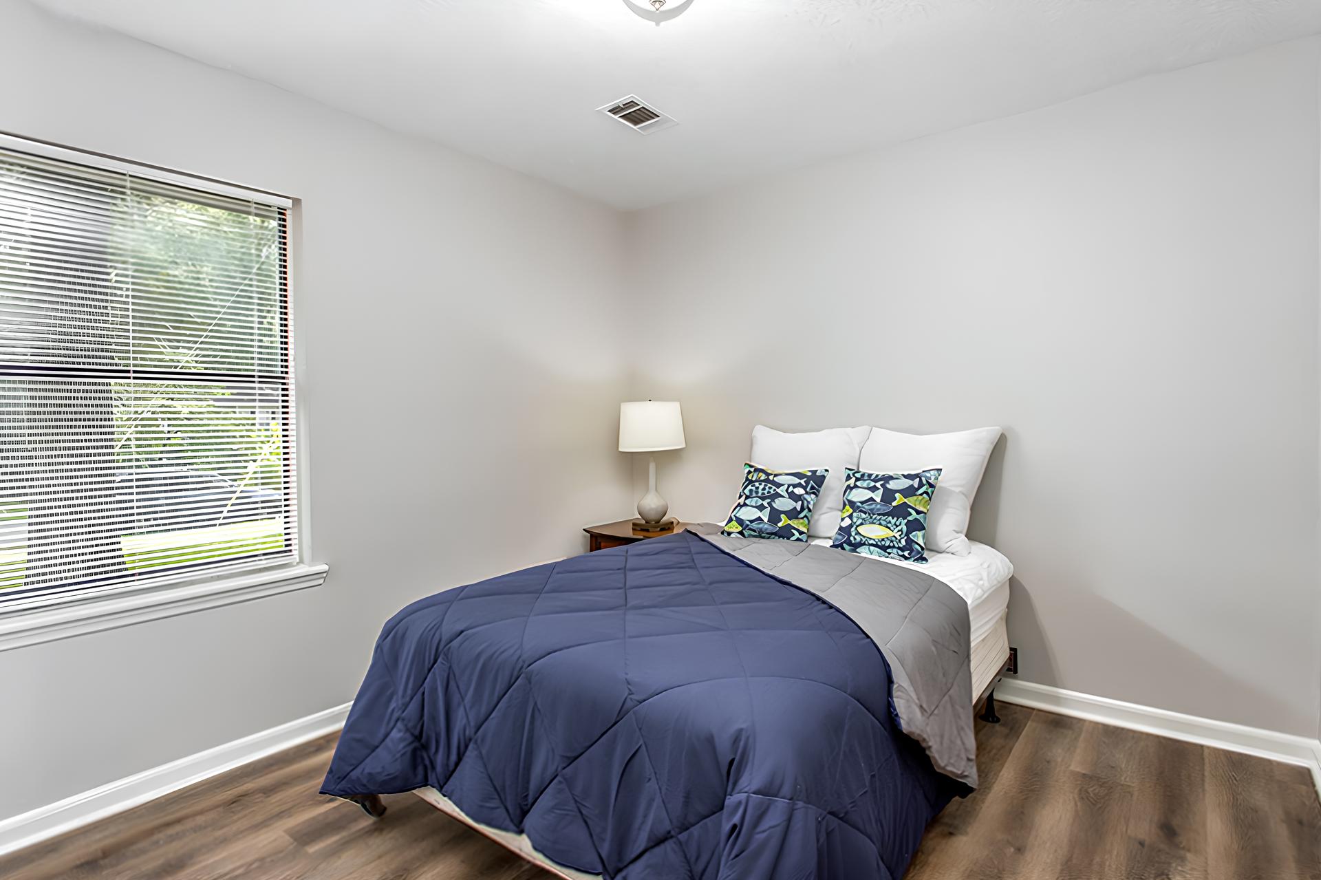 bedroom, detected: window blind, bed