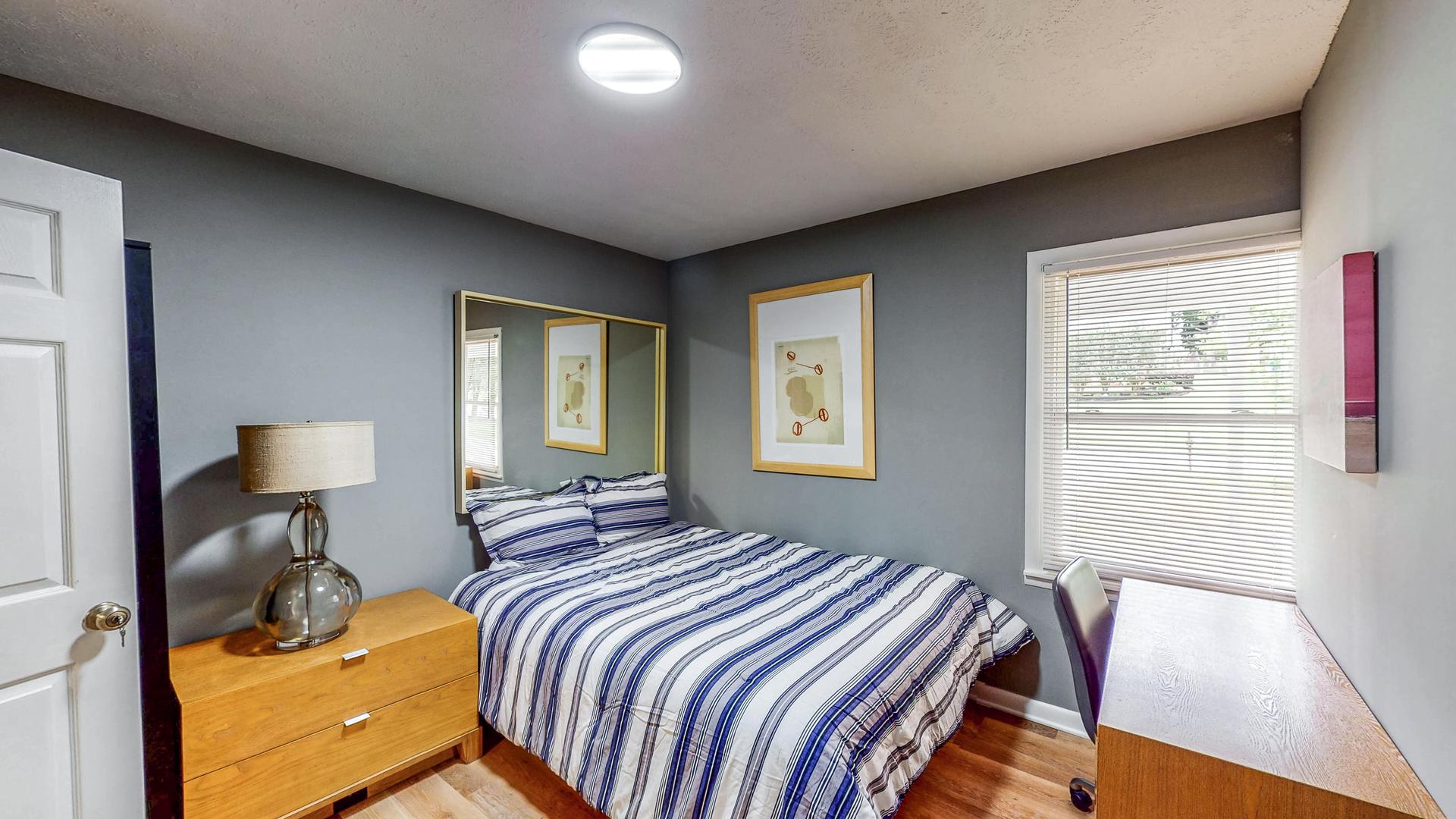 bedroom, detected: bed, window blind