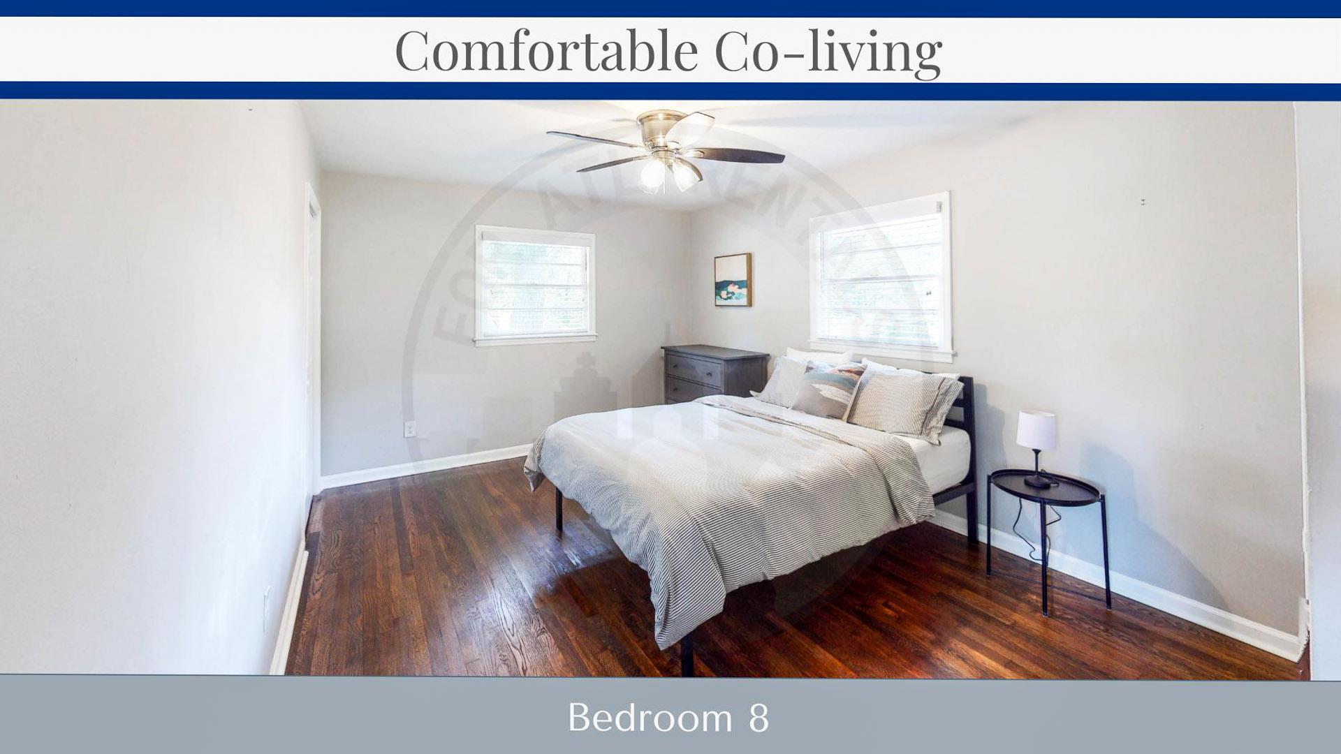 bedroom, detected:bed, ceiling fan, window blind